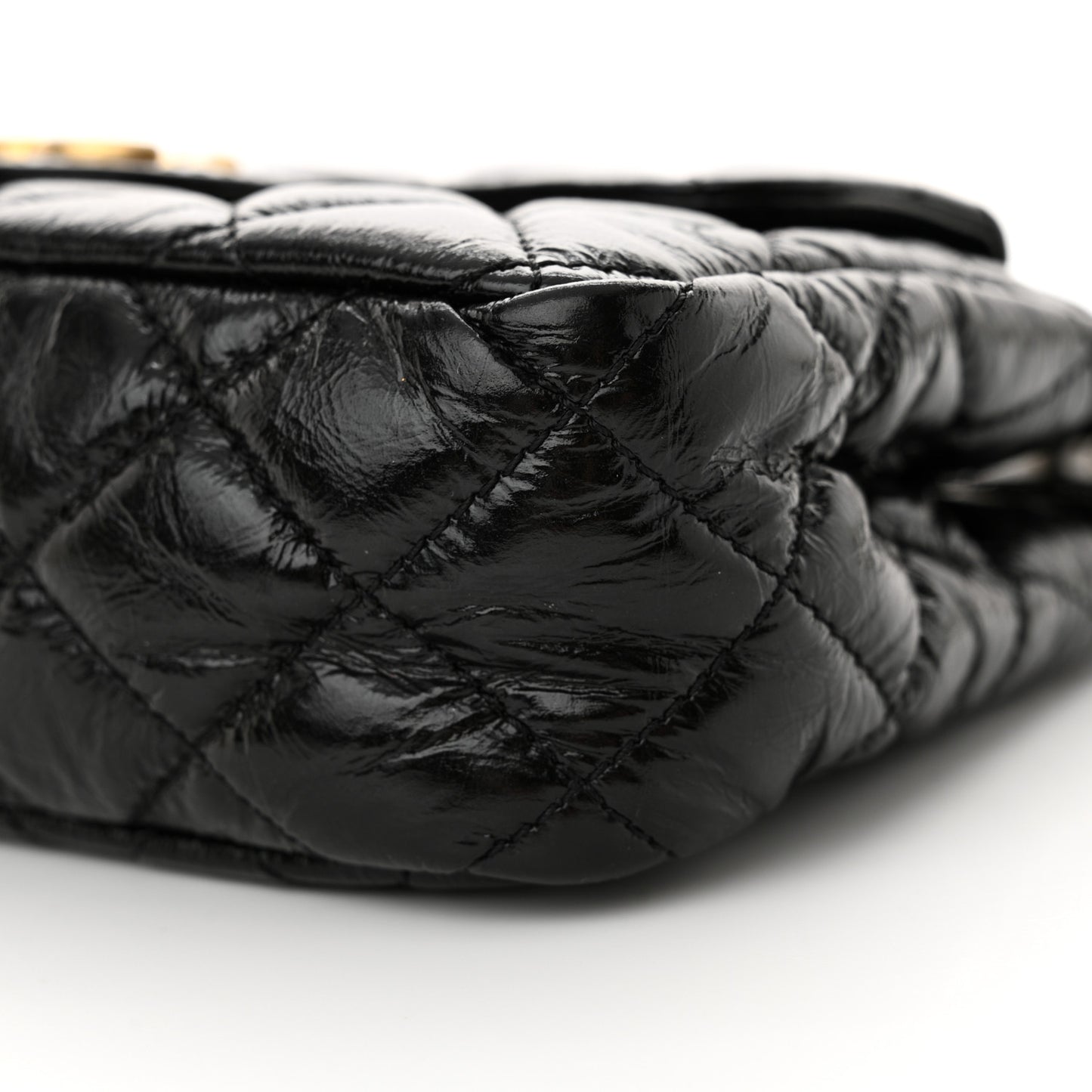 Shiny Crumpled Calfskin Quilted Small Wavy CC Hobo Black