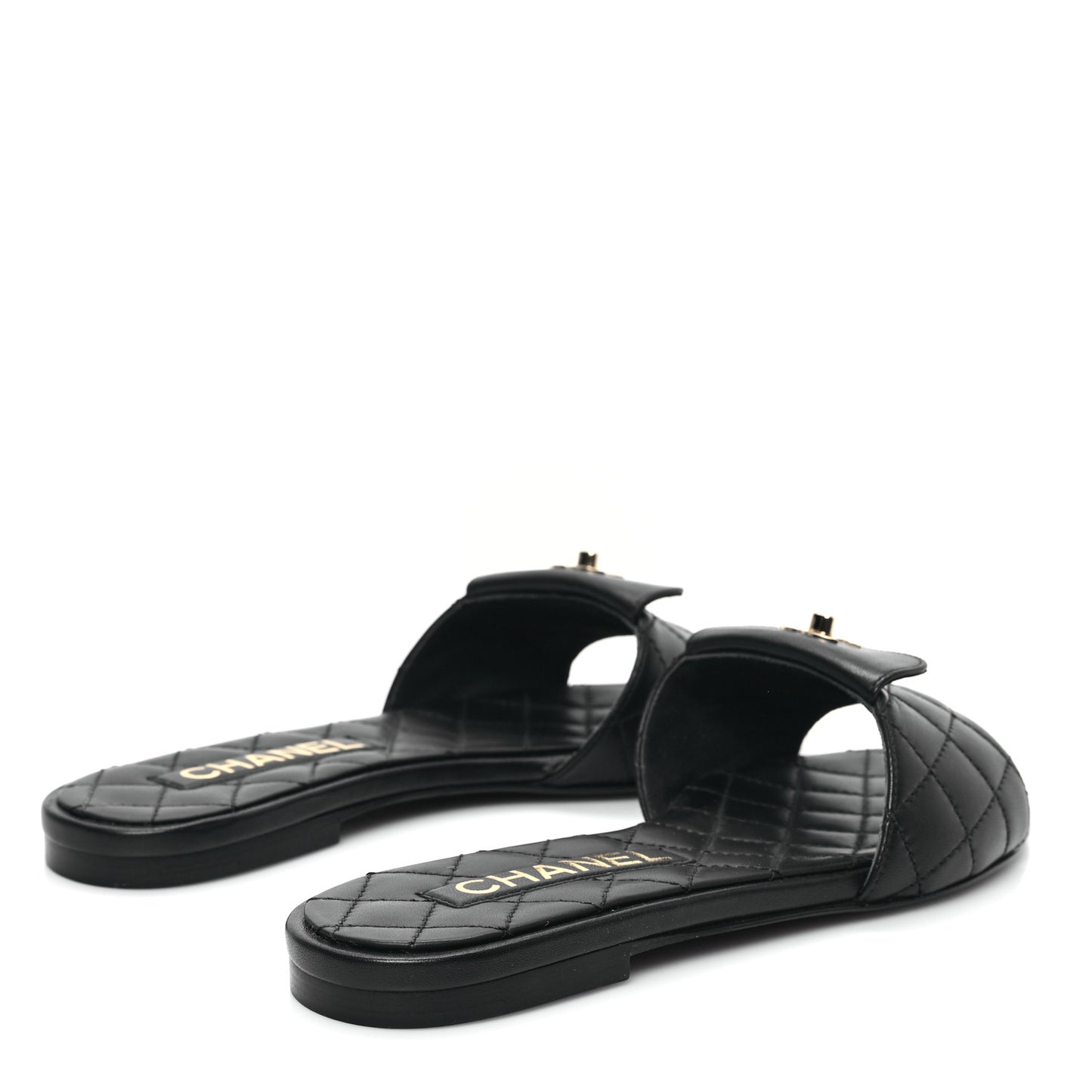 Lambskin Quilted CC Turnlock Sandals 36 Black