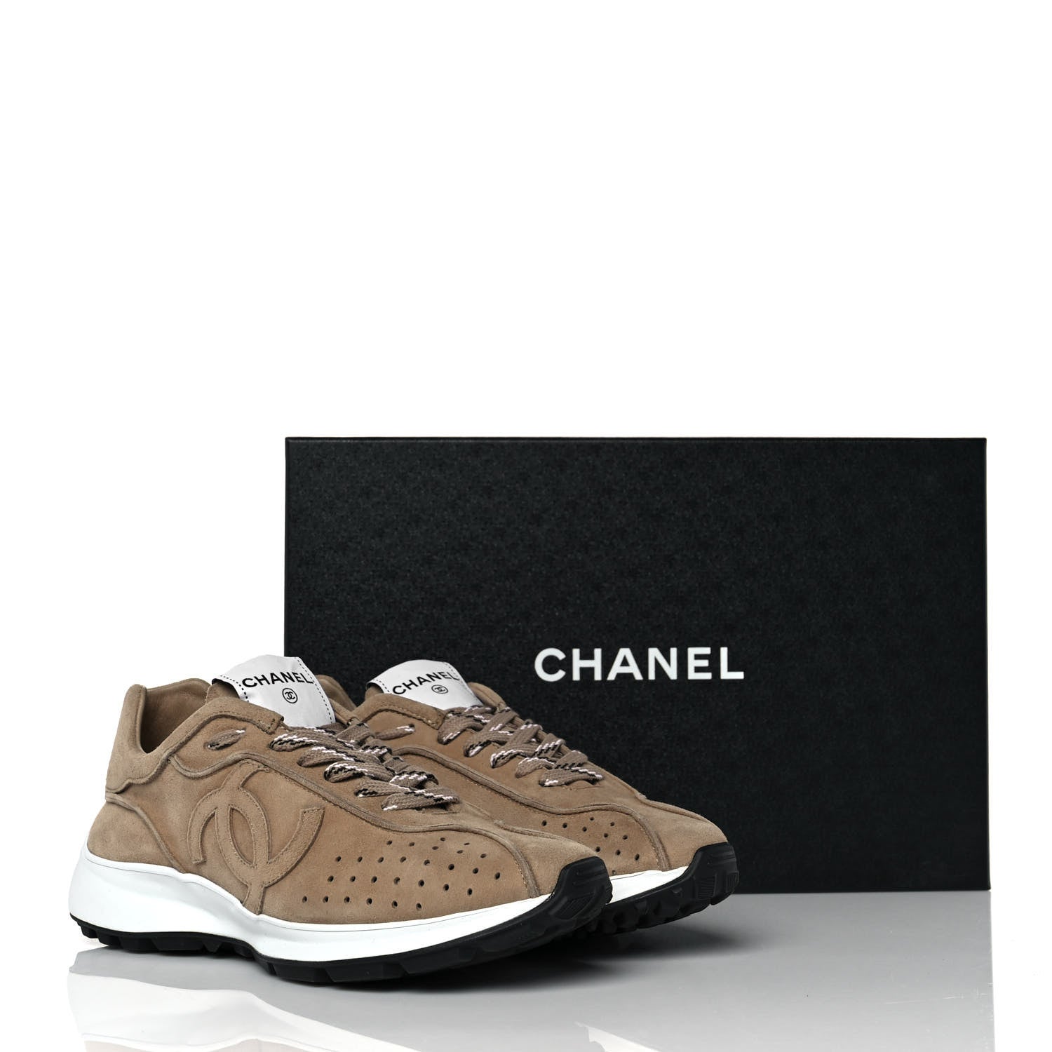 Chanel Suede Goatskin CC Sneakers 38.5 Dark Beige 9 of 9