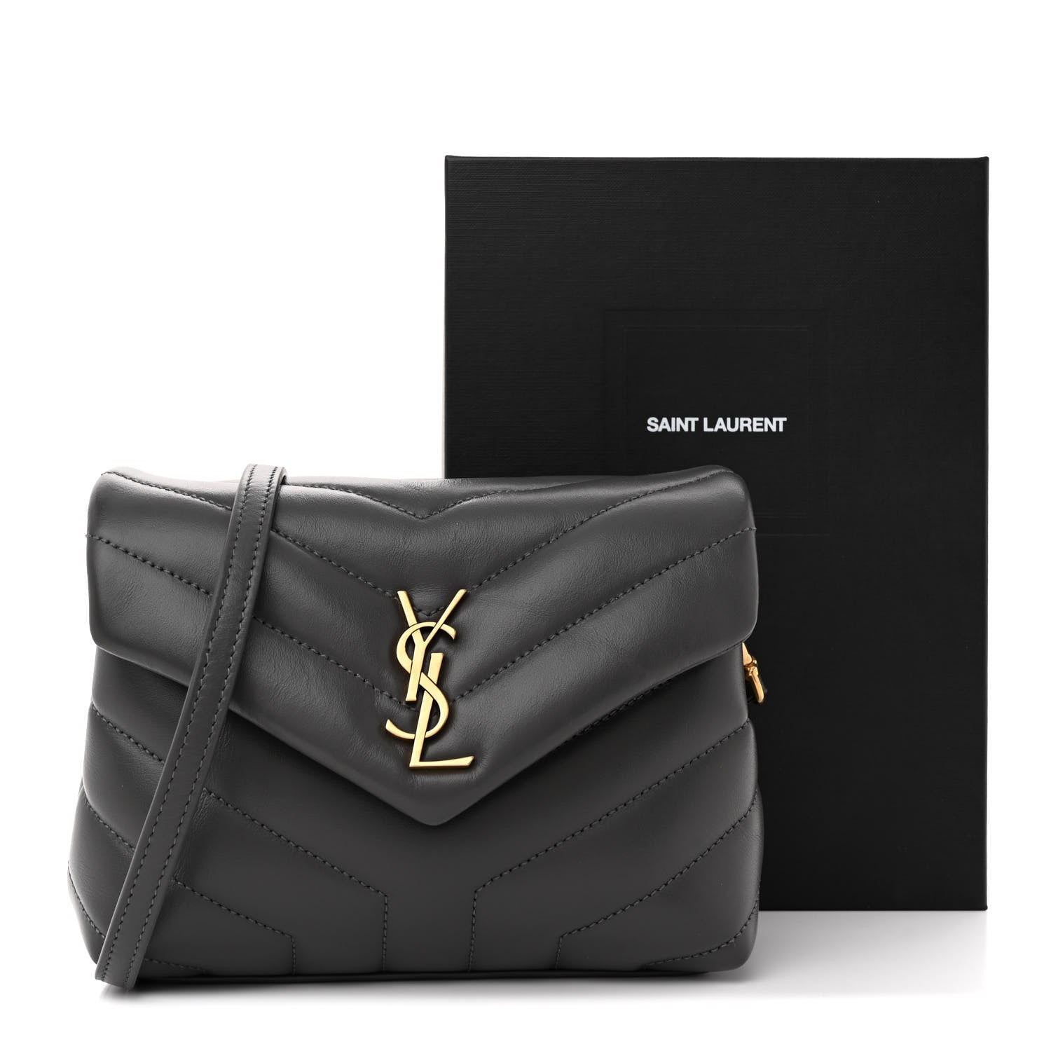 Saint Laurent Calfskin Y Quilted Monogram Toy Loulou Crossbody Bag Storm 13 of 13