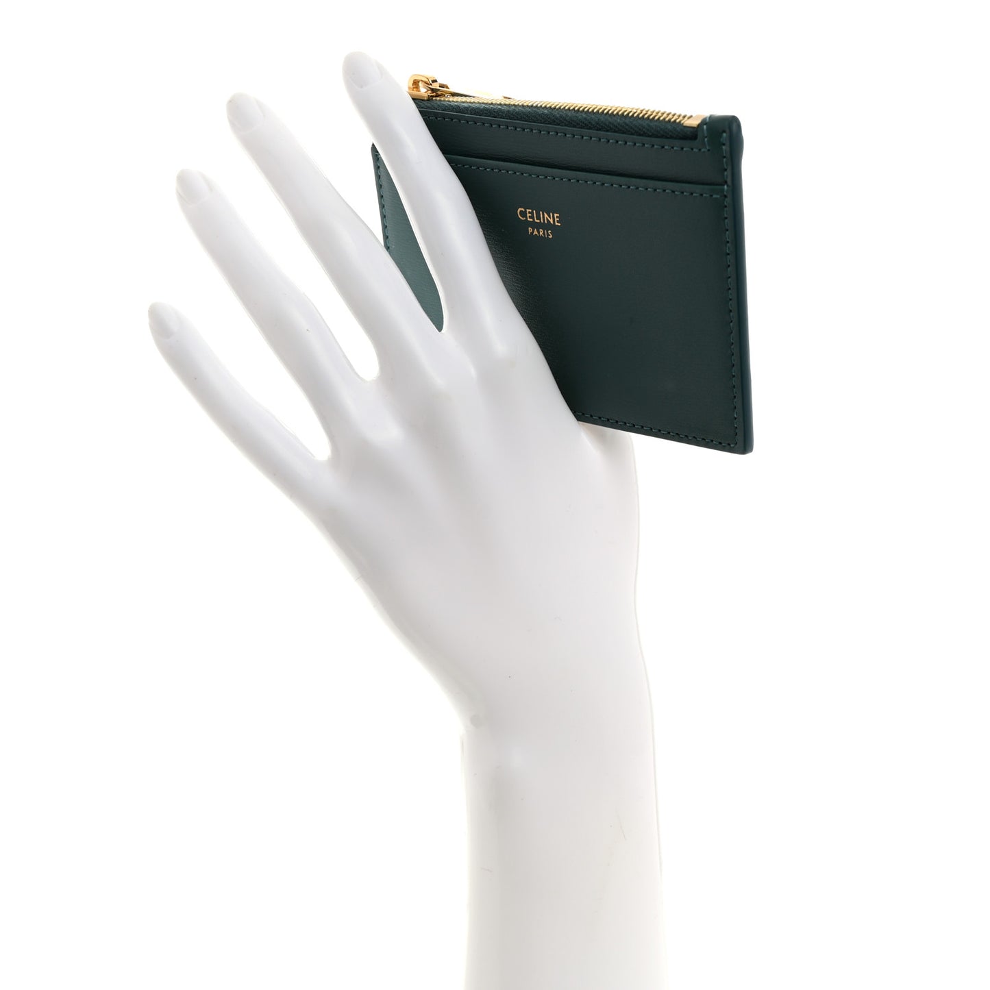 Shiny Calfskin Zipped Card Holder Green