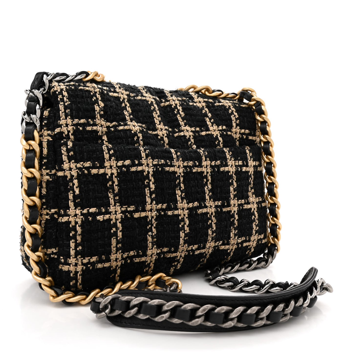 Tweed Quilted Medium Chanel 19 Flap Black Beige