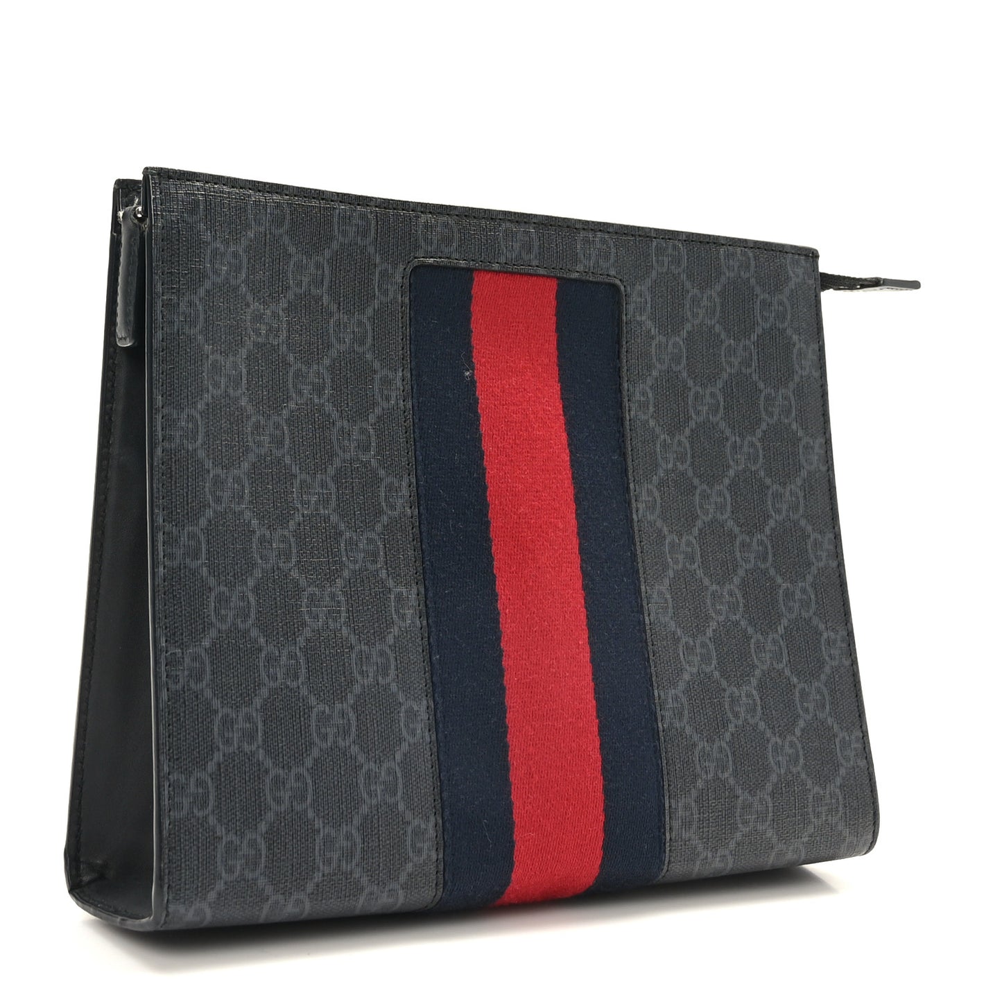 GG Supreme Monogram Selleria Calfskin Web New Web Cosmetic Case Black