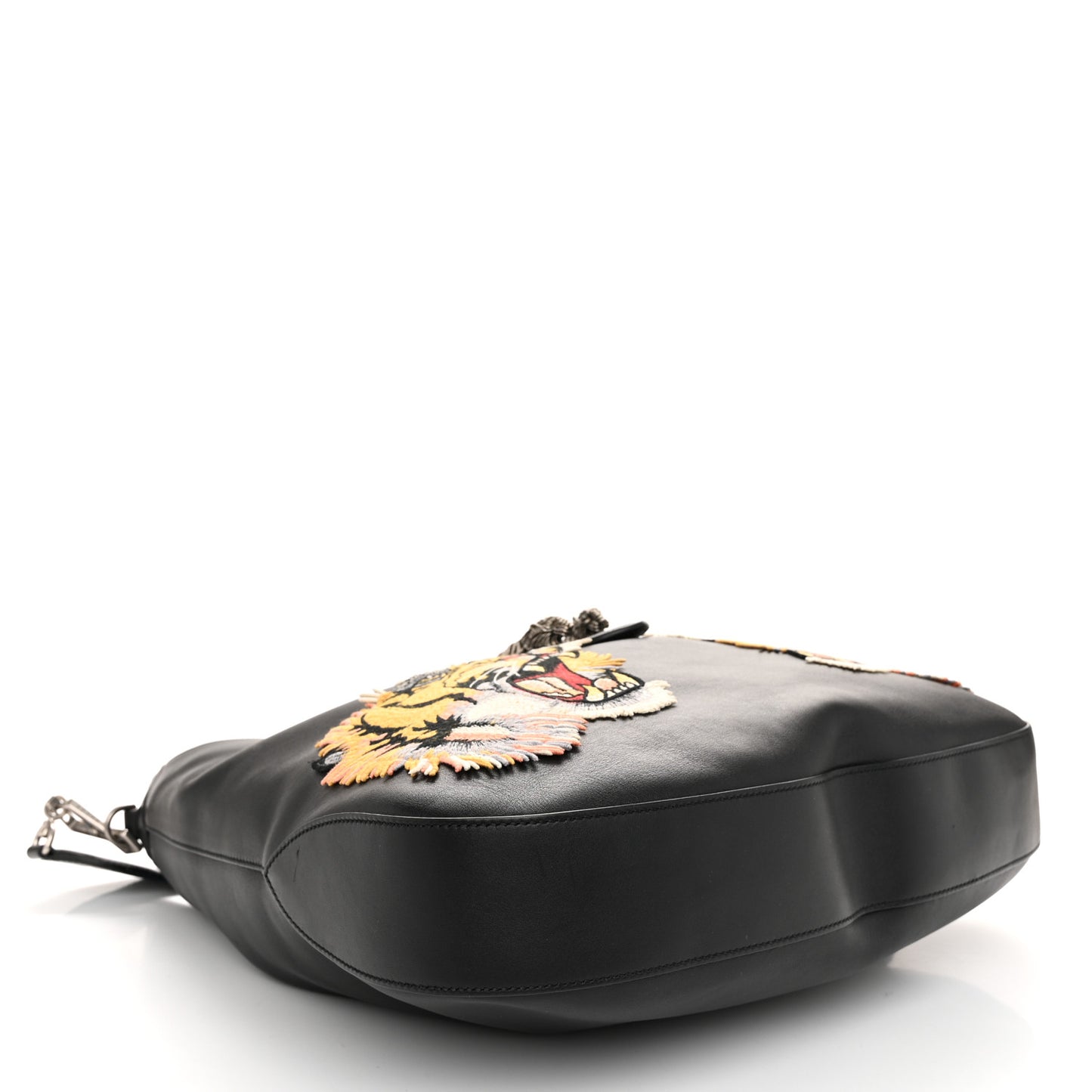 Calfskin Web Tiger Embroidered Large Dionysus Hobo Black