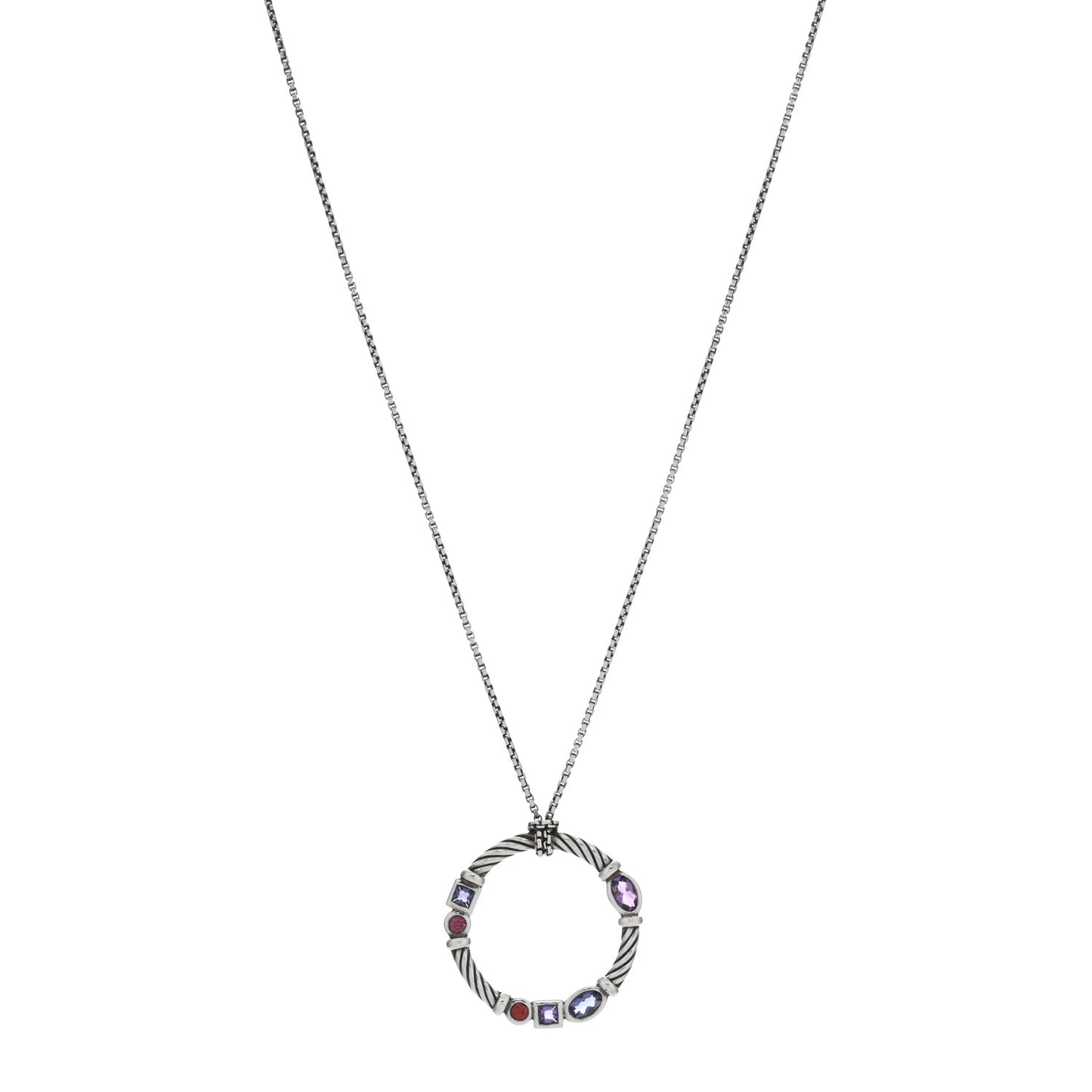 Sterling Silver Multi Gemstone Confetti Pendant Necklace