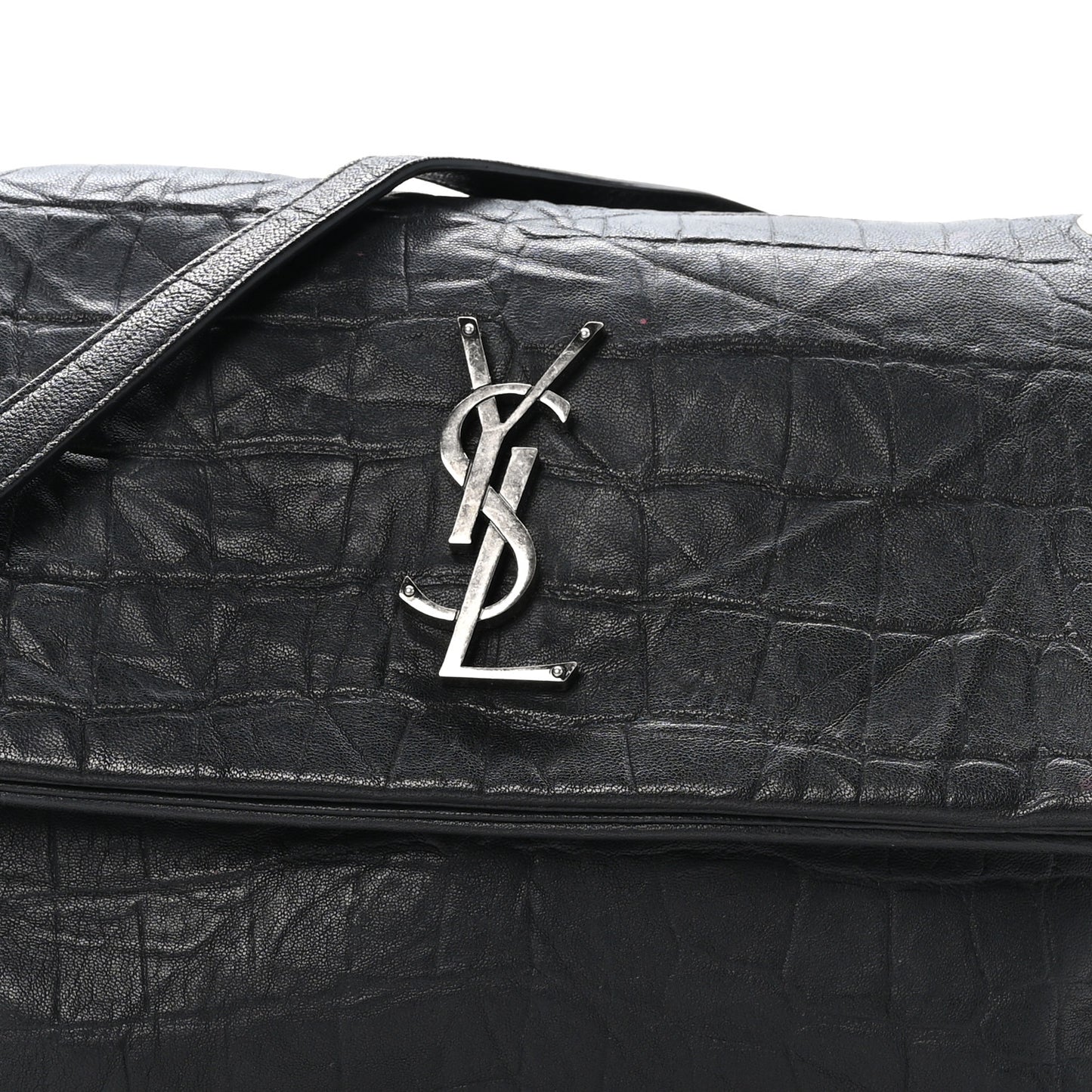 Calfskin Crocodile Embossed Medium West Hollywood Monogram Fold-Over Grey