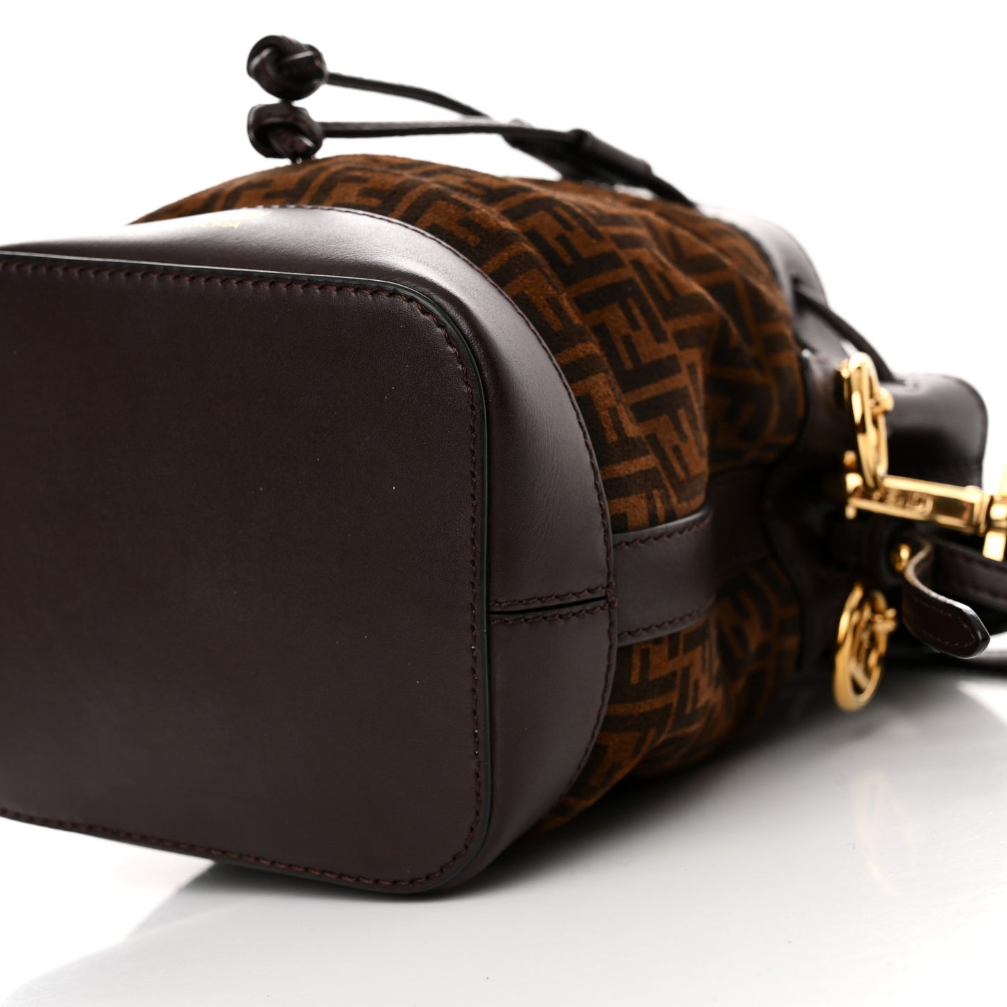 Suede Vitello King F is Fendi Micro FF Mini Mon Tresor Bucket Bag Sigaro Marrone Ebano