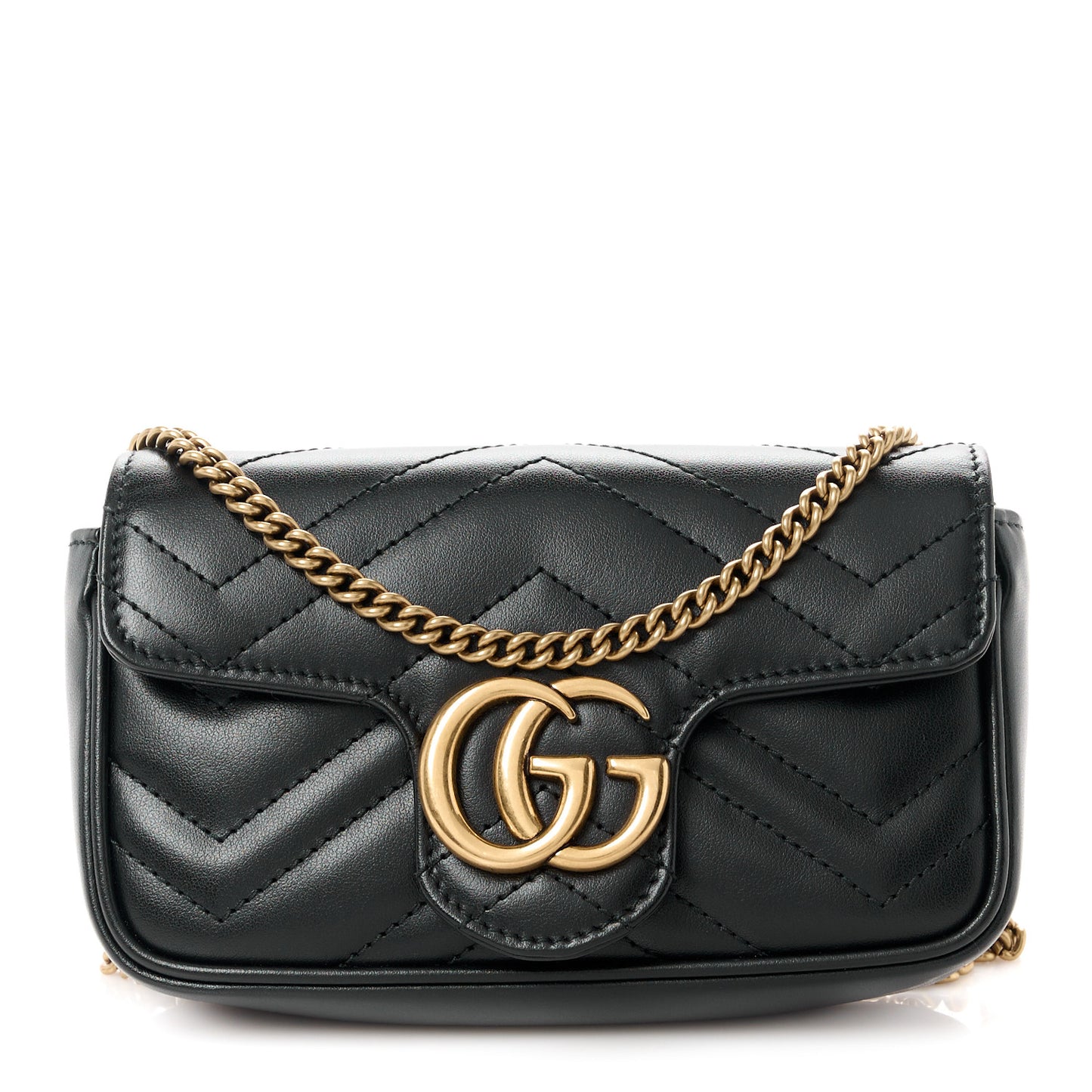 Calfskin Matelasse Super Mini GG Marmont Shoulder Bag Black