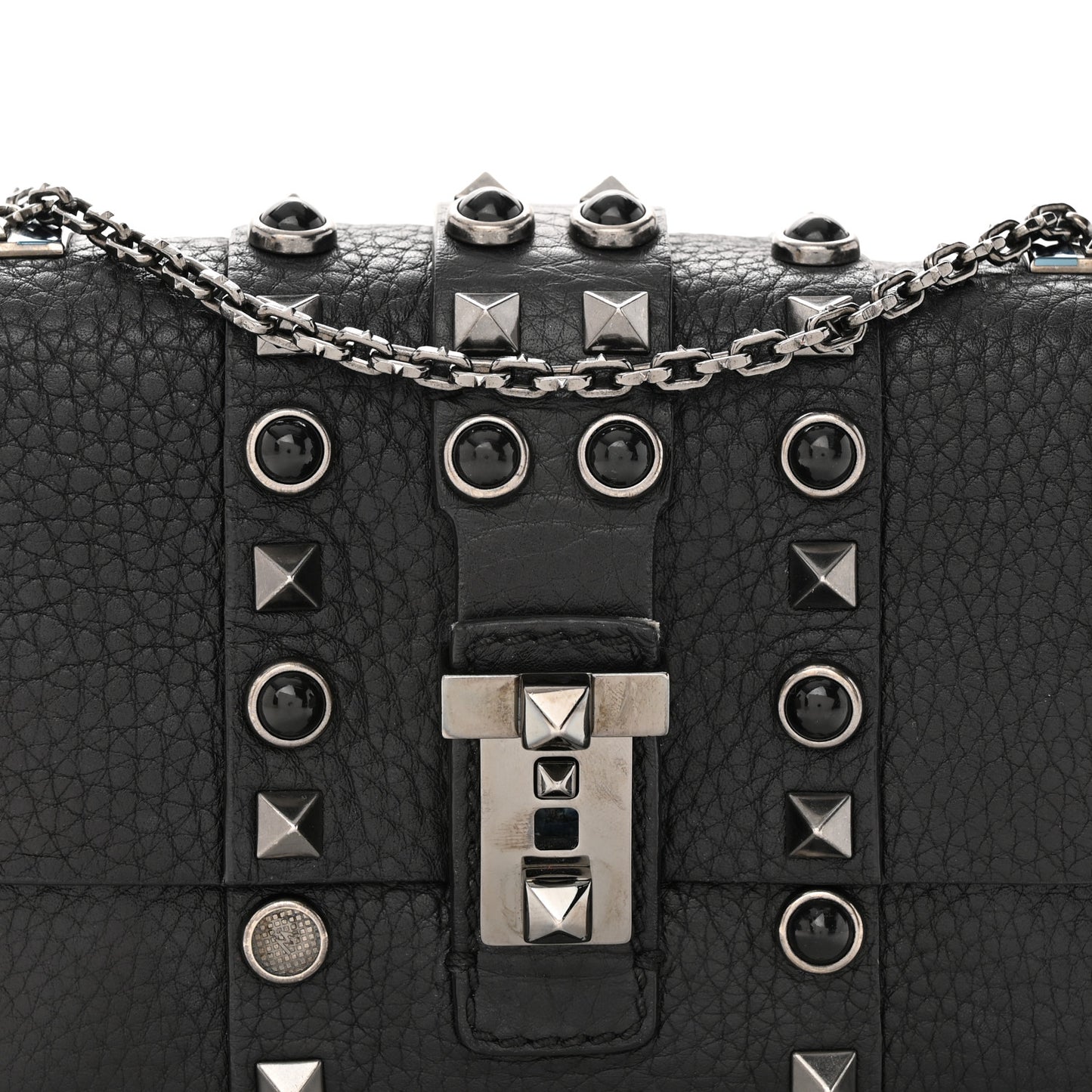 Grained Calfskin Onyx Micro B-Rockstud Rolling Flap Black
