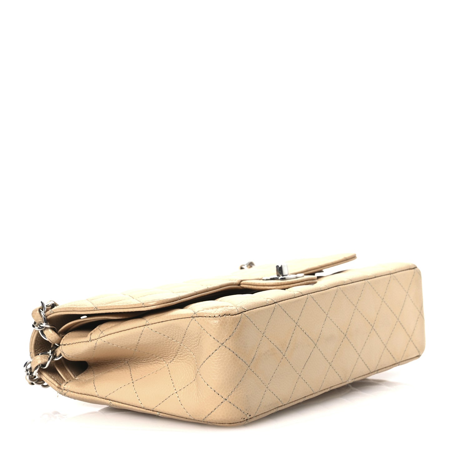 Caviar Quilted Medium Double Flap Beige