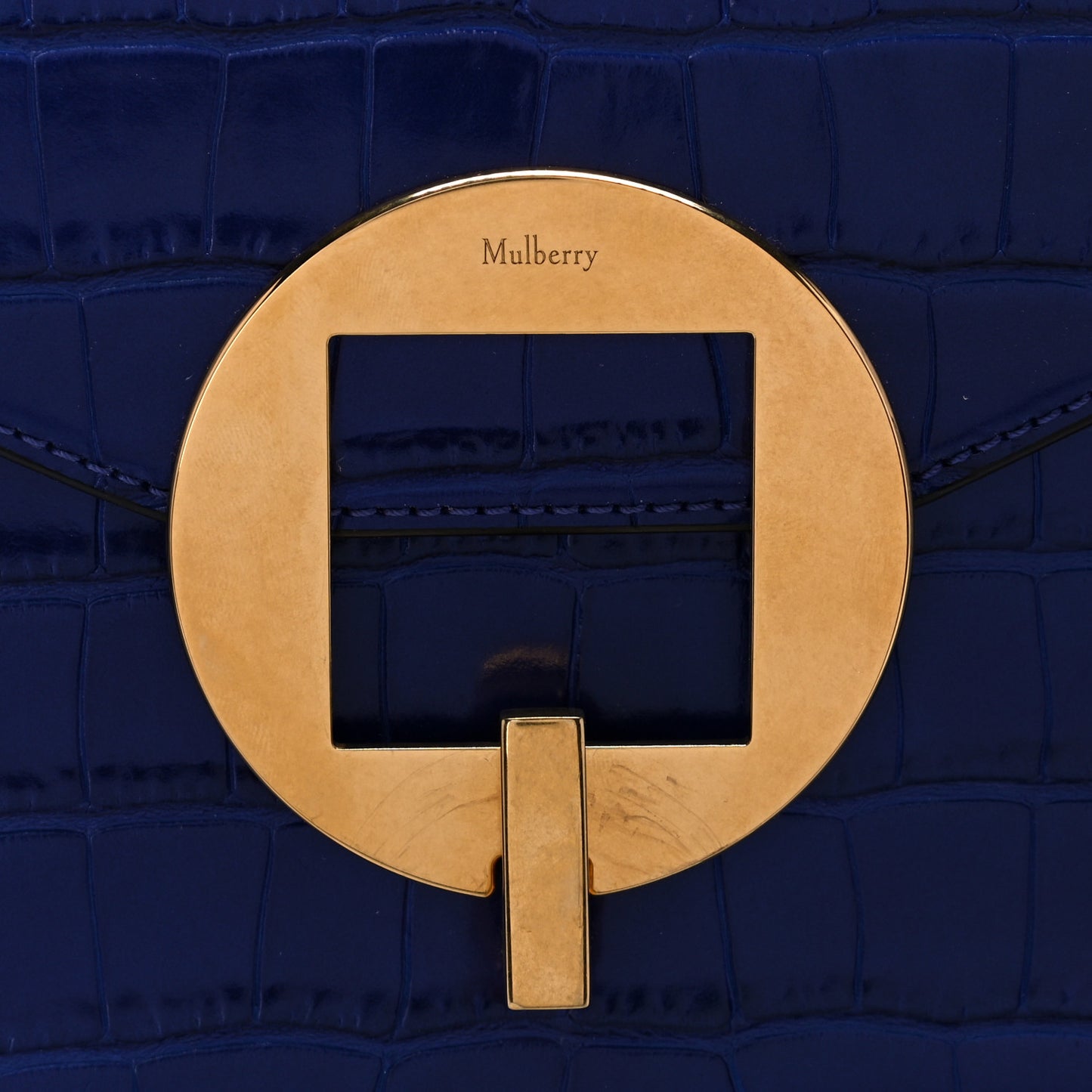 Shiny Croc Calfskin Embossed The Mews Satchel Cobalt Blue
