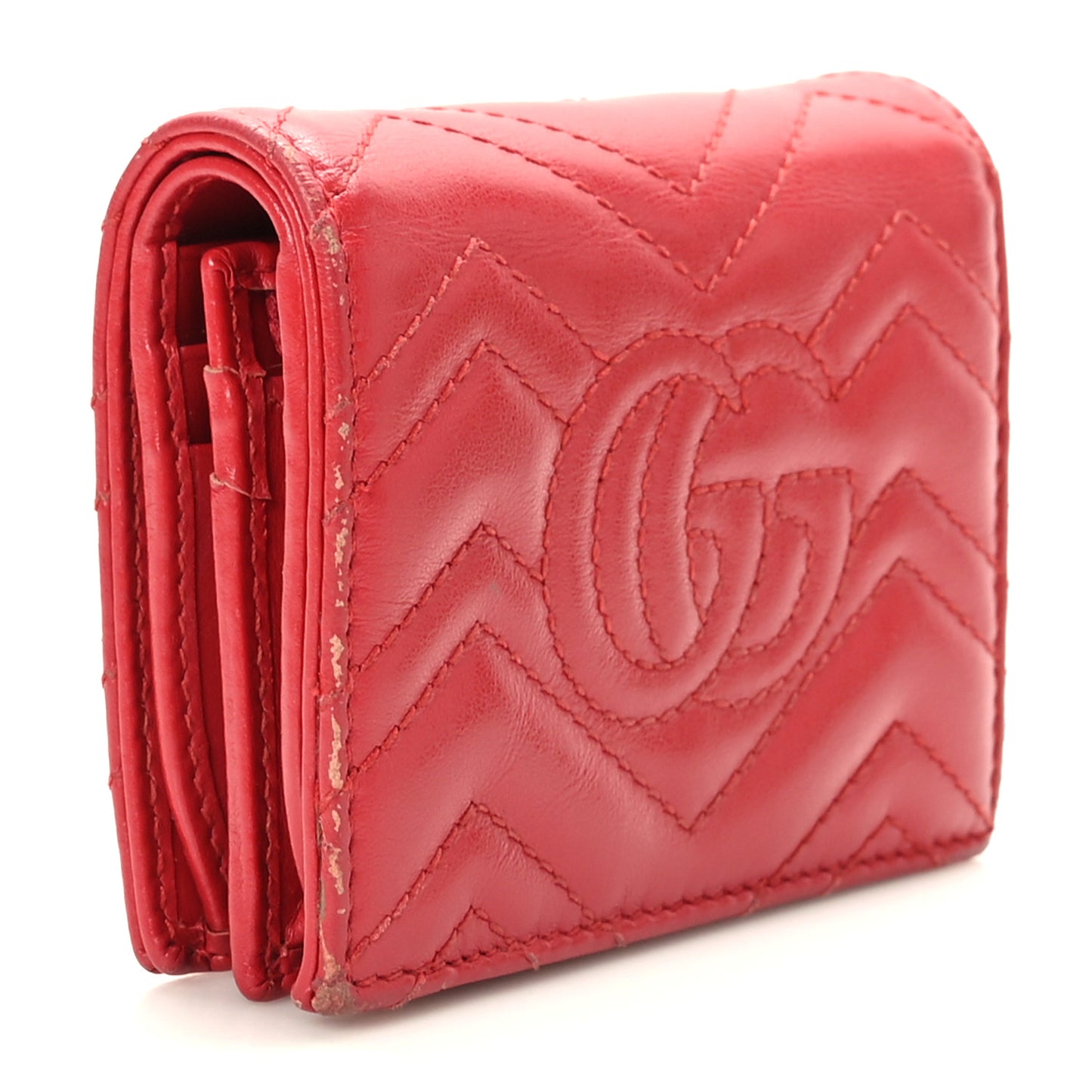 Calfskin Matelasse GG Marmont Card Case Wallet Hibiscus Red