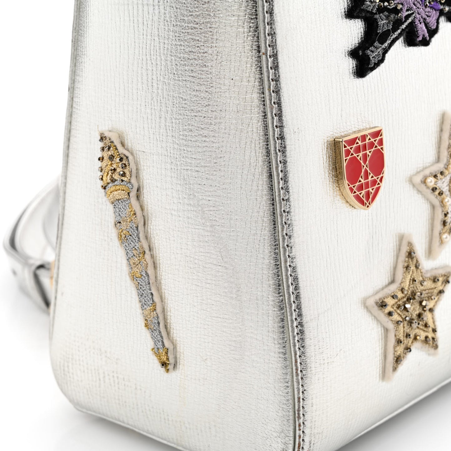 Metallic Calfskin Embroidered Lady Dior Silver Multicolor