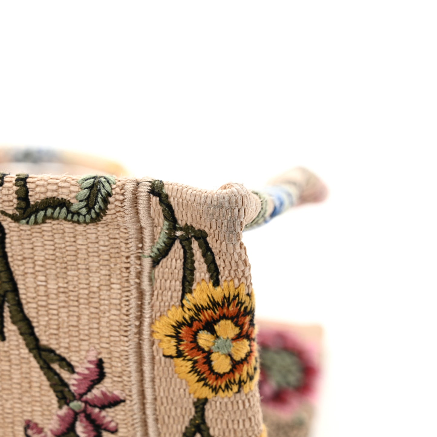 Raffia Embroidered Petites Fleurs Medium Book Tote Natural