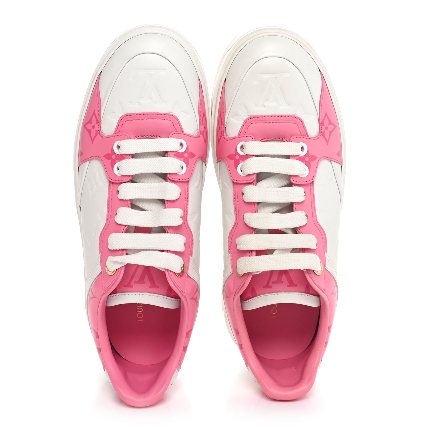Lambskin Embossed Monogram Time Out Sneakers 38 White Pink