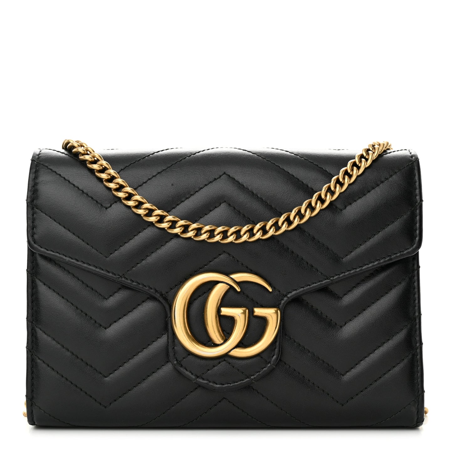 Calfskin Matelasse GG Marmont Chain Wallet Black