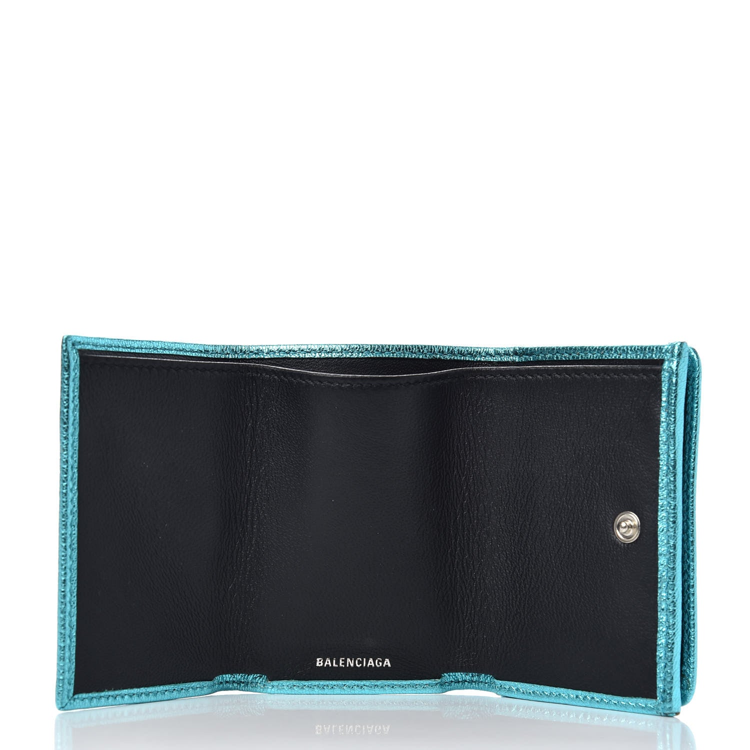 Balenciaga Metallic Goatskin Logo Mini Everyday Wallet Turquoise Black 5 of 7