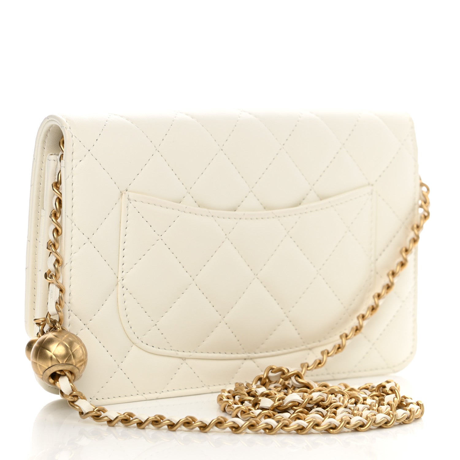 Chanel Lambskin Quilted CC Pearl Crush Wallet on Chain WOC White 3 of 12