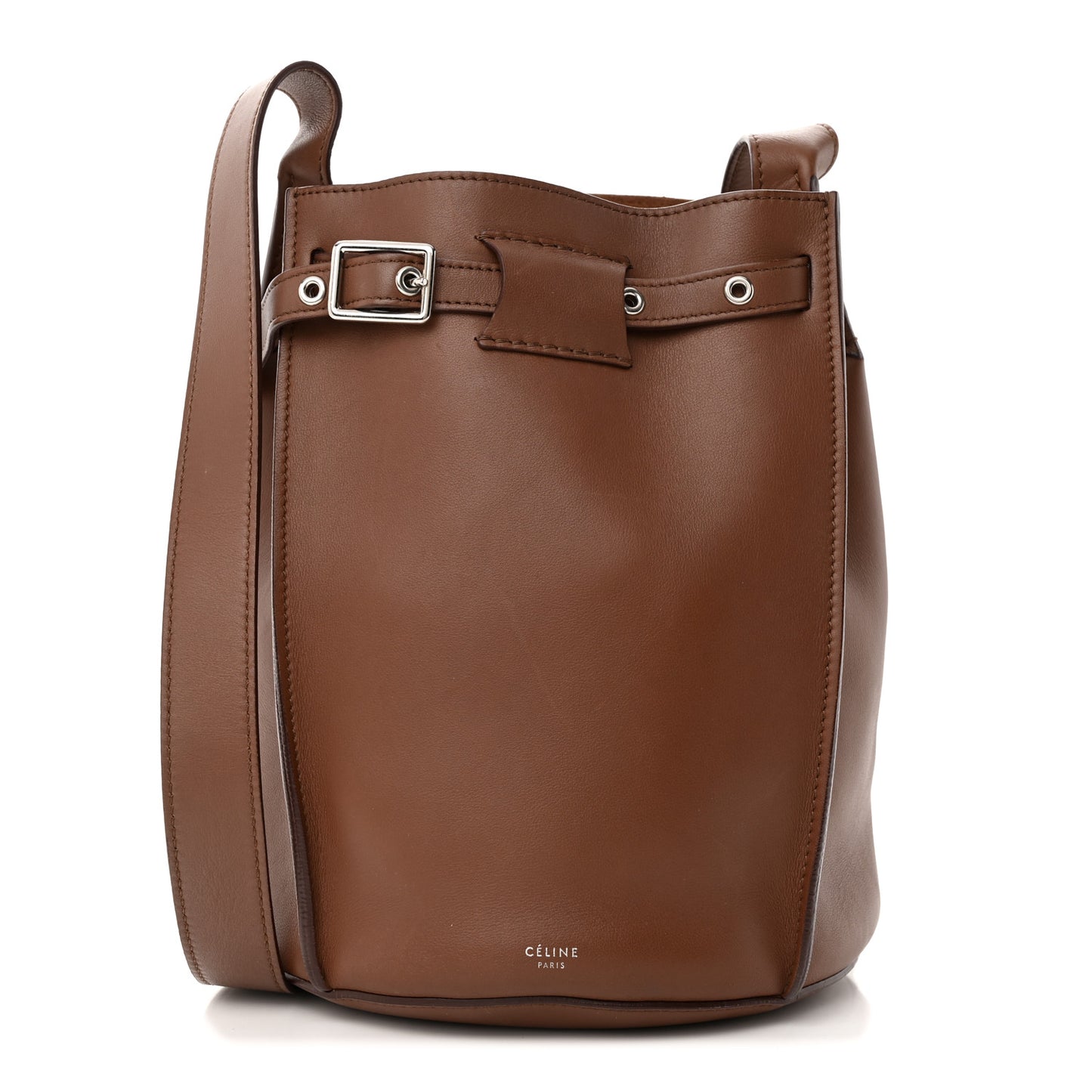 Smooth Calfskin Long Strap Big Bucket Bag Tan