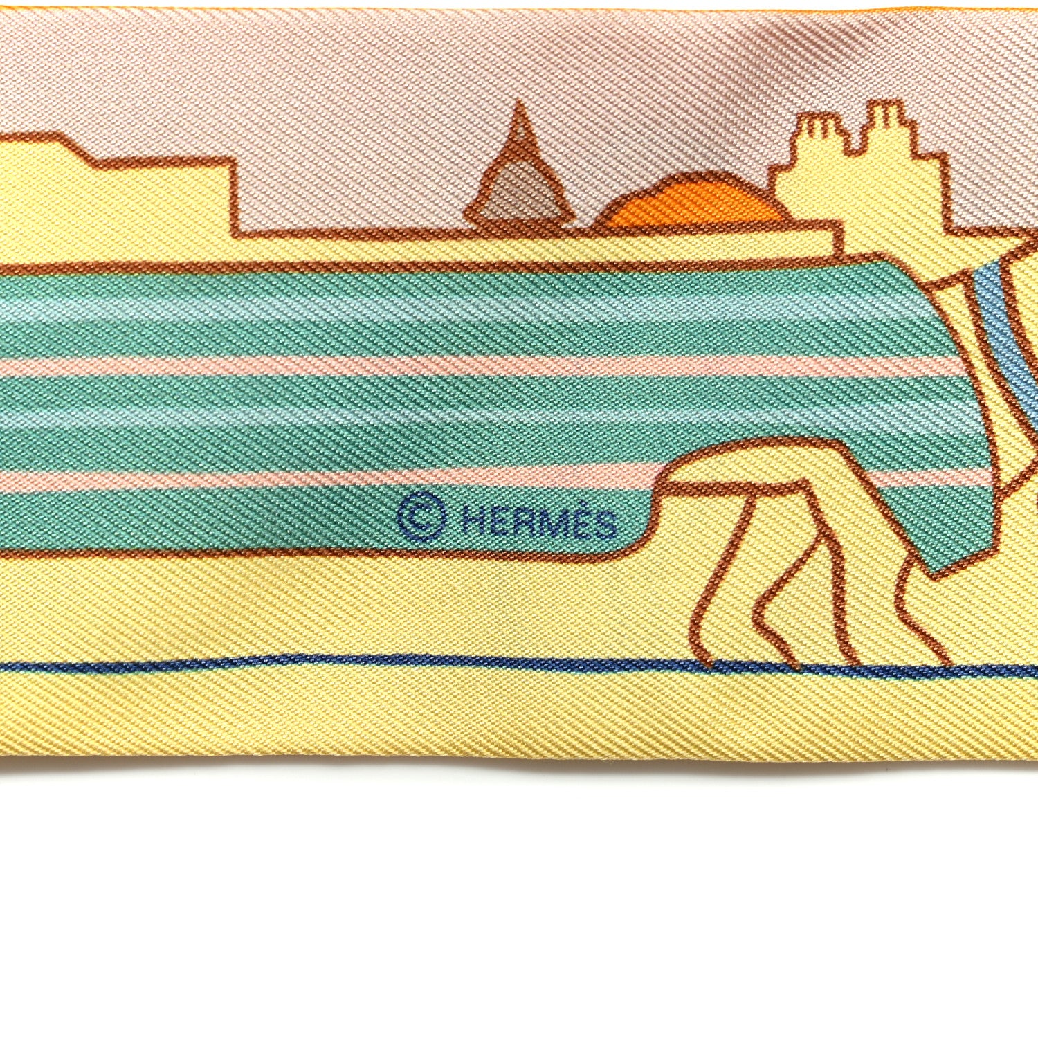 Hermes Silk Les Chiens Parisiens Twilly Jaune Orange Vert 4 of 4