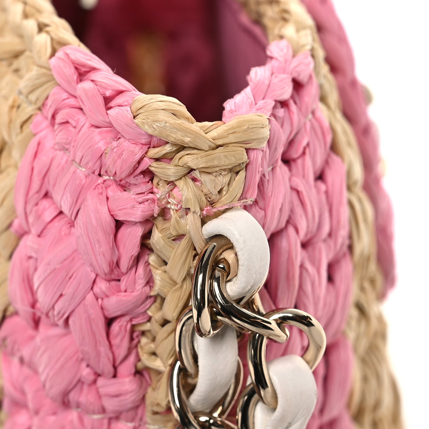 Raffia Chain Venice Beach Basket Flap Bag Beige Pink