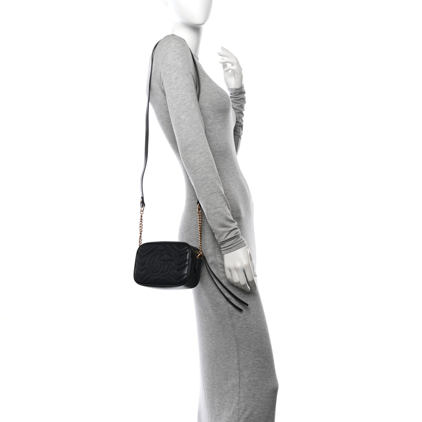 Calfskin Matelasse Mini GG Marmont Chain Shoulder Bag Black