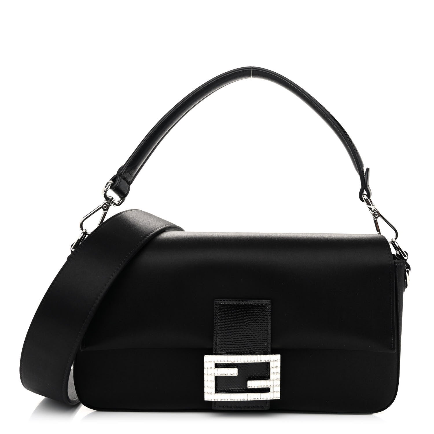 Fendi Satin Karung Crystal Baguette Black 1 of 11