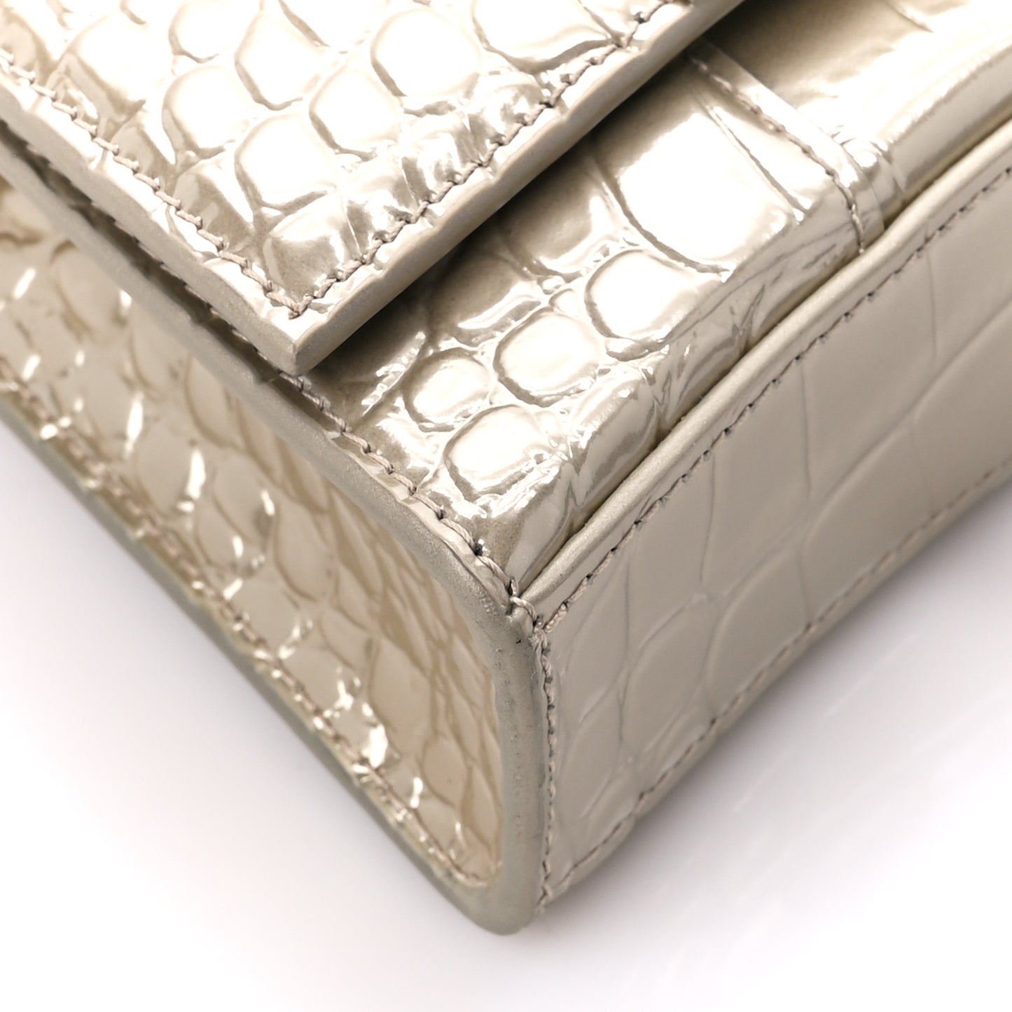 Shiny Calfskin Crocodile Embossed Hourglass Chain Bag Light Gold