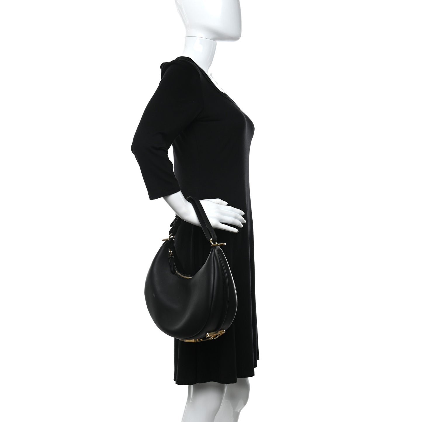 Vitello Grace Matte Small Fendigraphy Hobo Bag Black