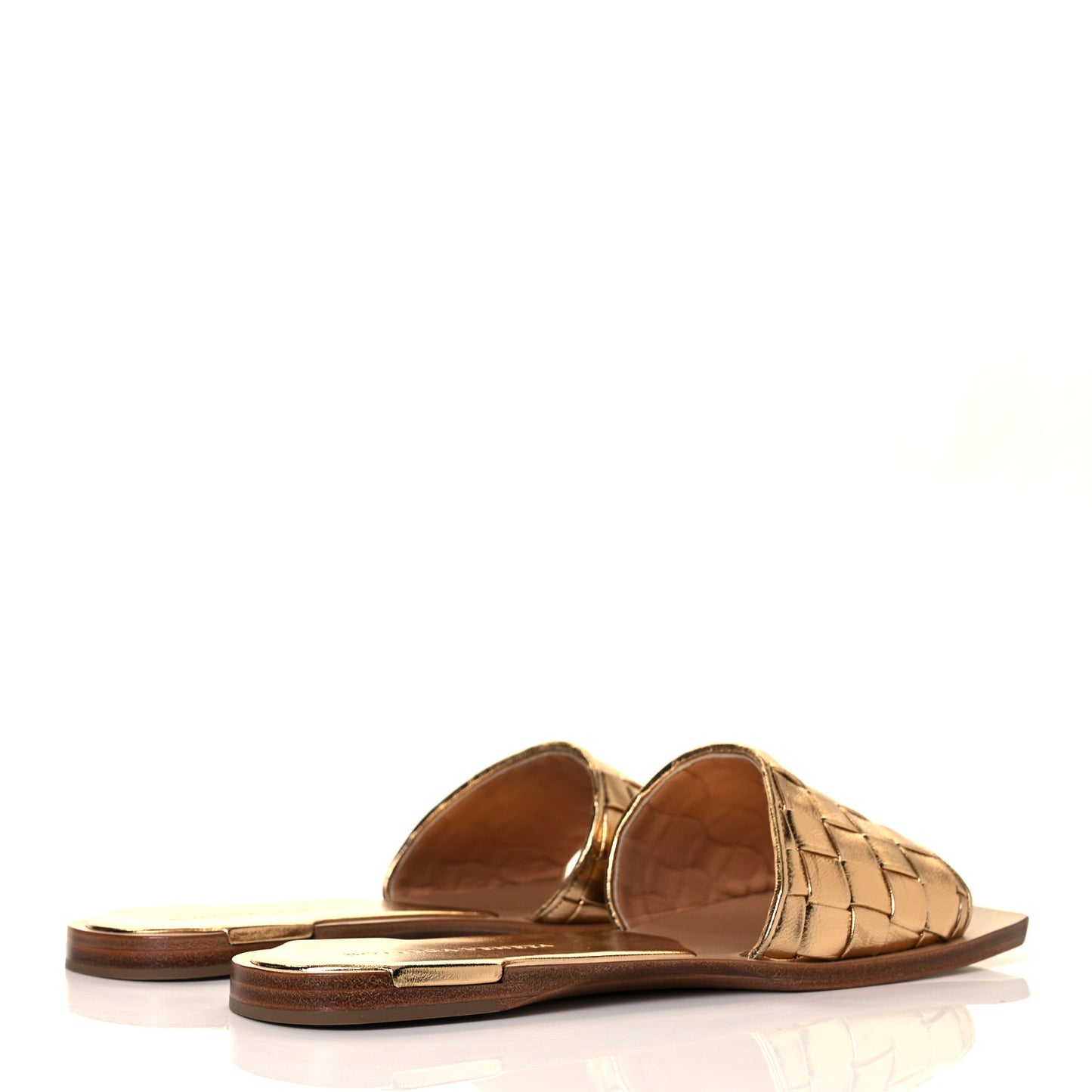 Laminated Nappa Intrecciato Squared Toe Flat Sandals 38.5 Gold