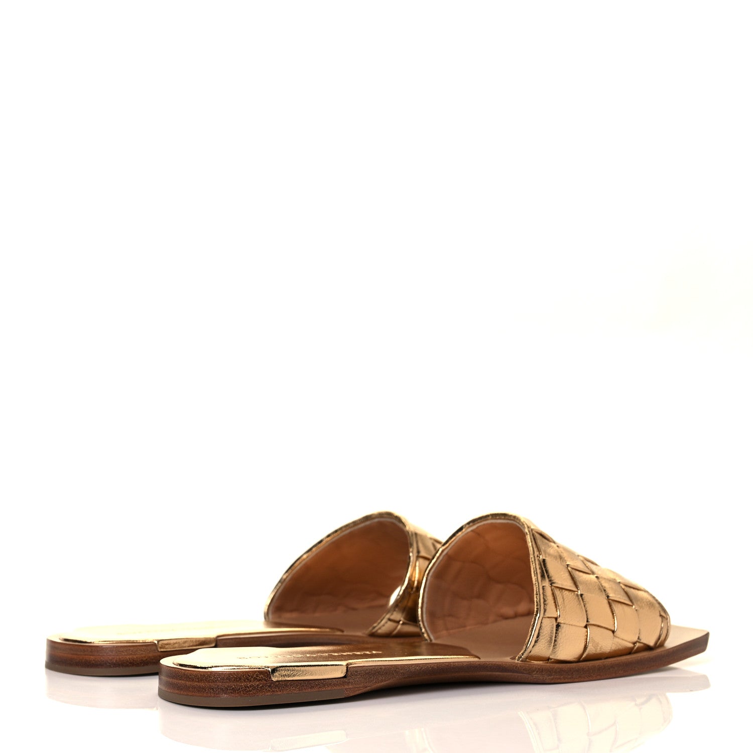 Bottega Veneta Laminated Nappa Intrecciato Squared Toe Flat Sandals 38.5 Gold 4 of 8