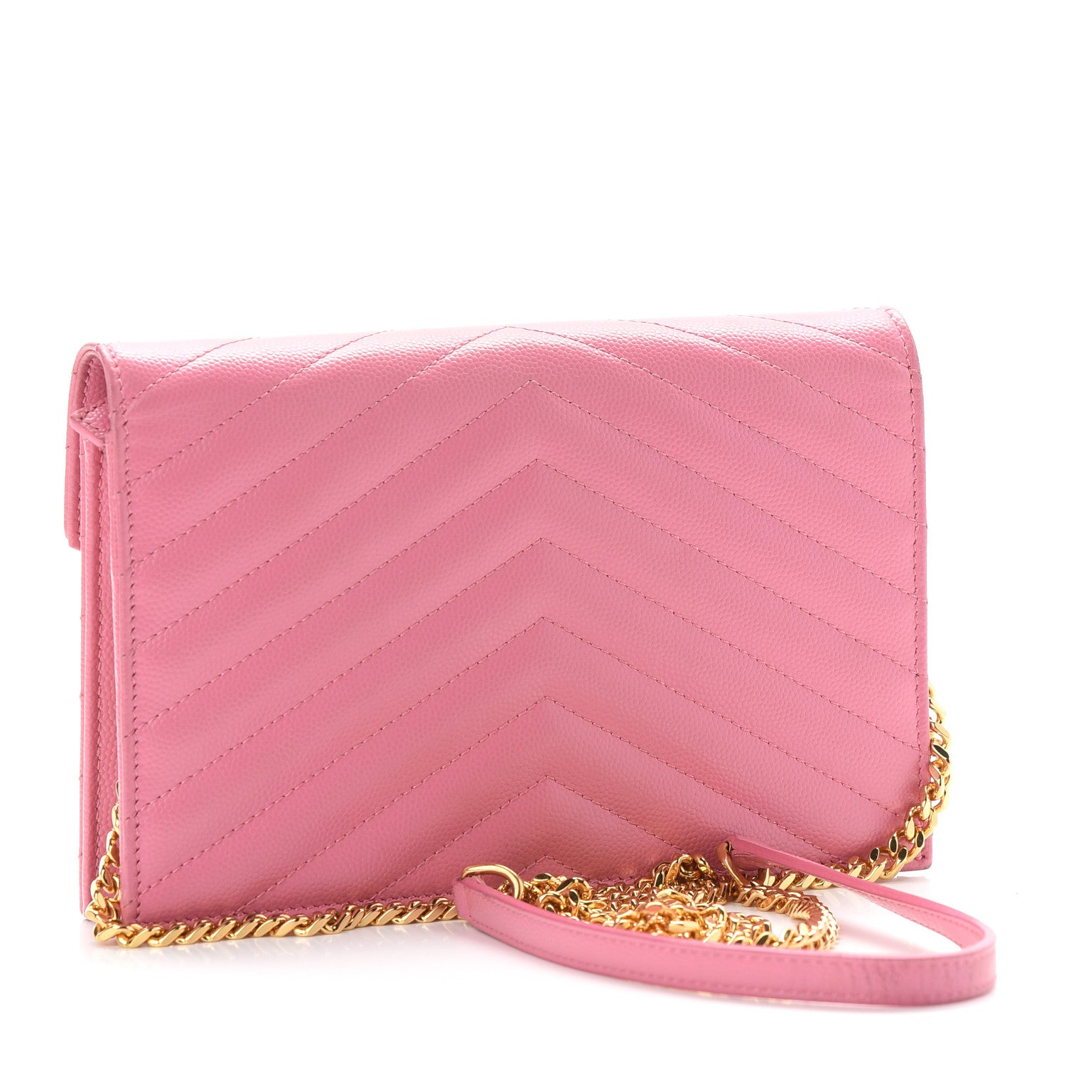 Saint Laurent Grain De Poudre Matelasse Chevron Monogram Envelope Chain Wallet Rose Clair 3 of 13
