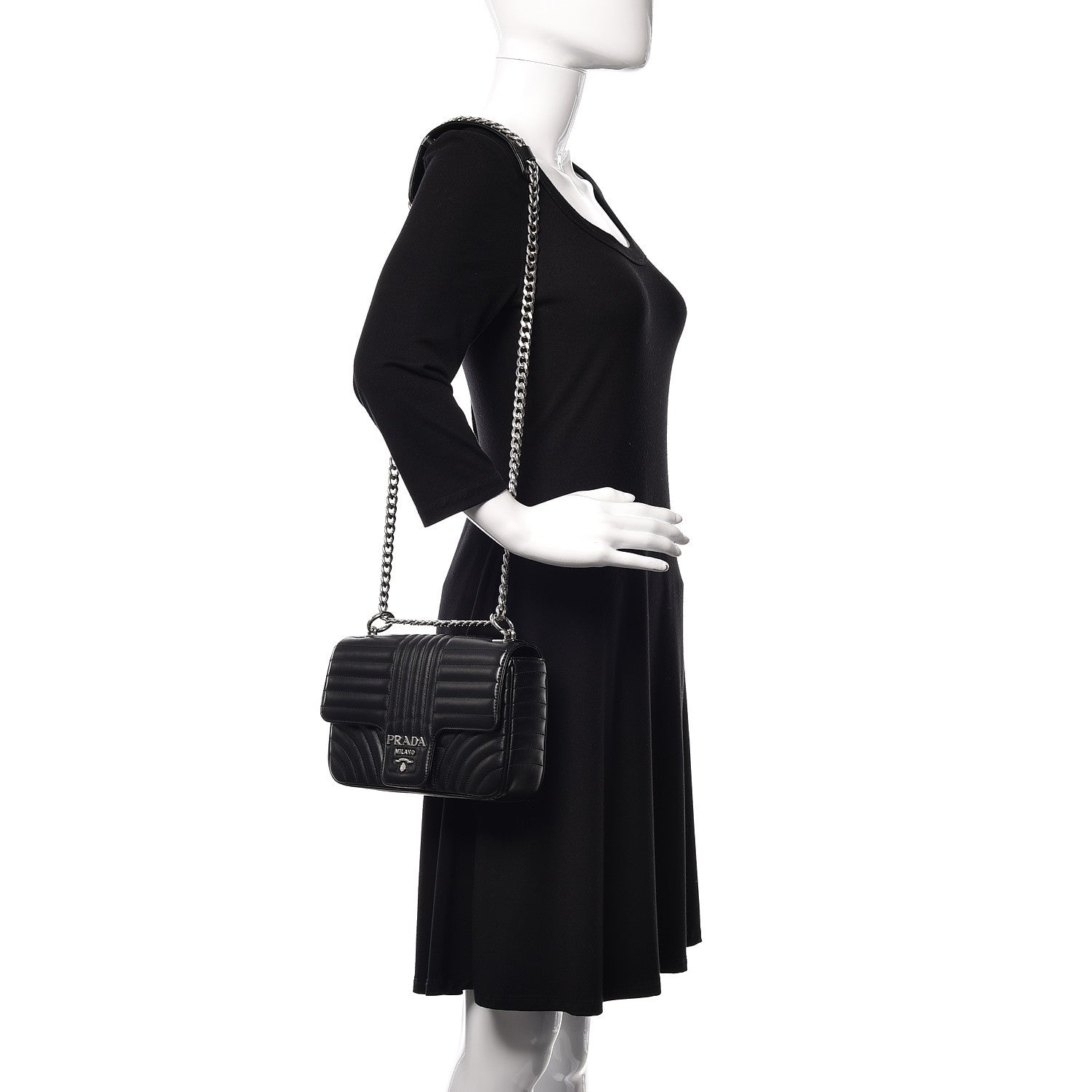 Prada Soft Calfskin Impunture Diagramme Medium Chain Flap Shoulder Bag Black 2 of 10
