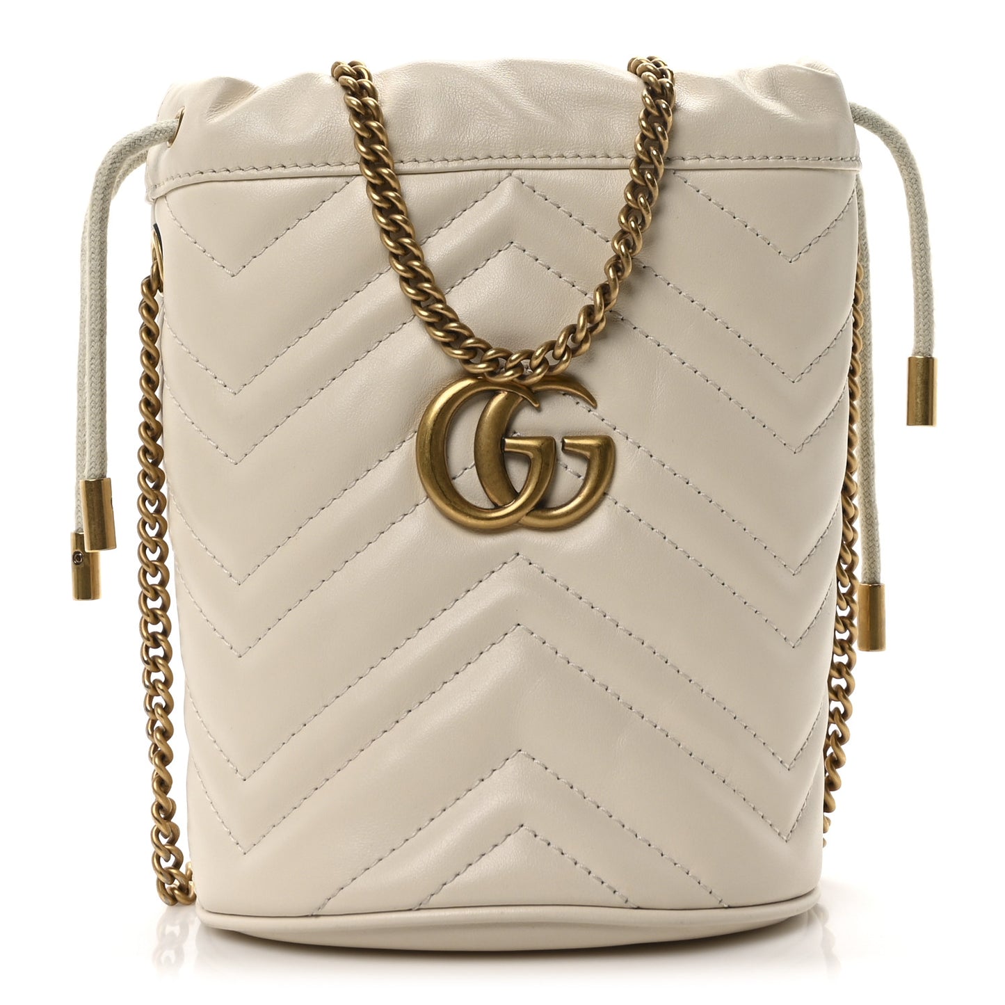 Calfskin Matelasse Mini GG Marmont 2.0 Bucket Bag White