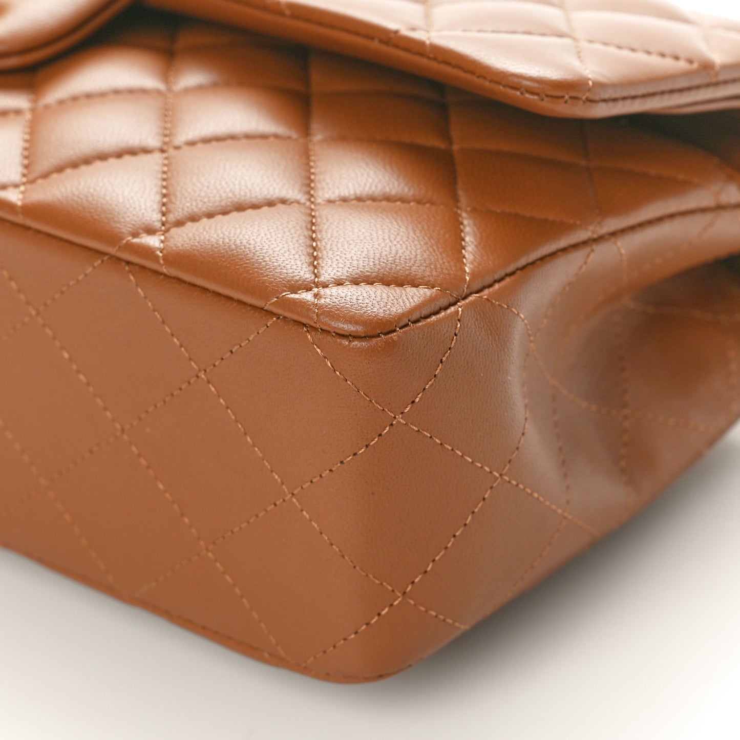 Lambskin Quilted Medium Double Flap Camel