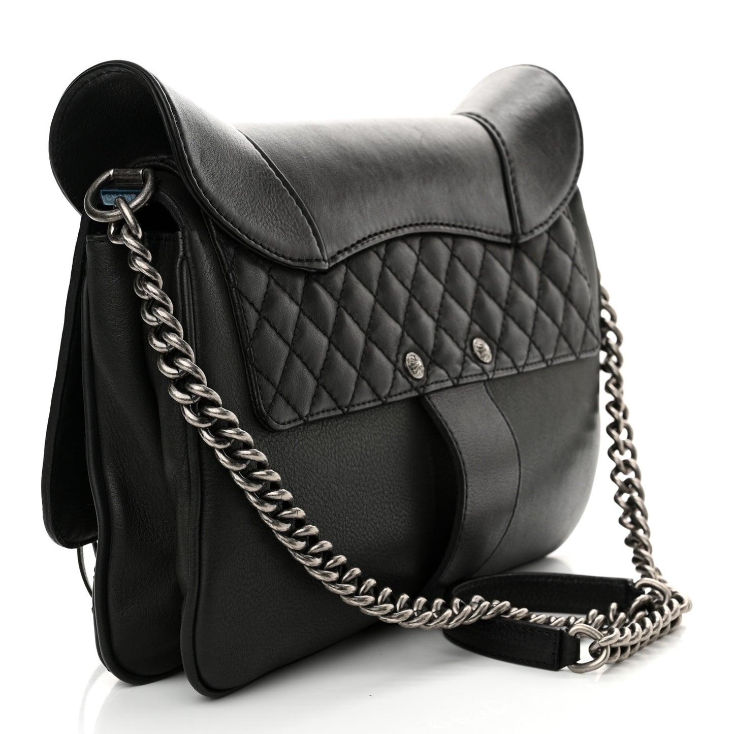 Calfskin Quilted Dallas Saddle Bag Black