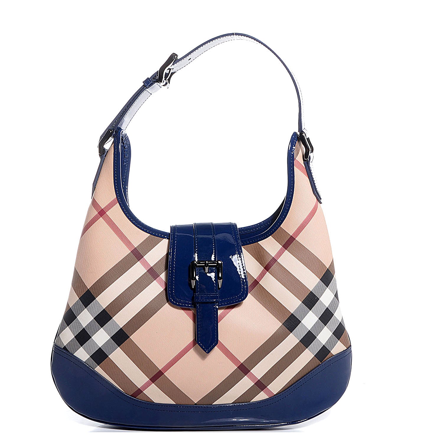 Burberry Patent Nova Check Brook Hobo Jet Blue 78614 – FASHIONPHILE