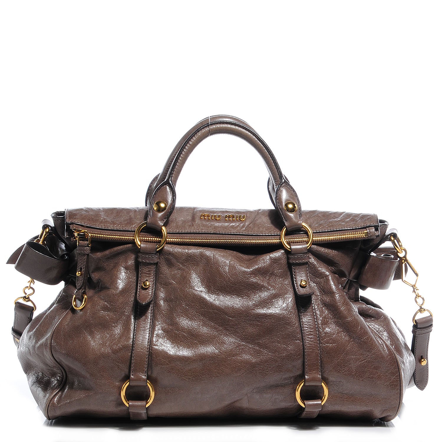 Miu Miu Leather Vitello Lux Bow Bag Brown 64119 – FASHIONPHILE