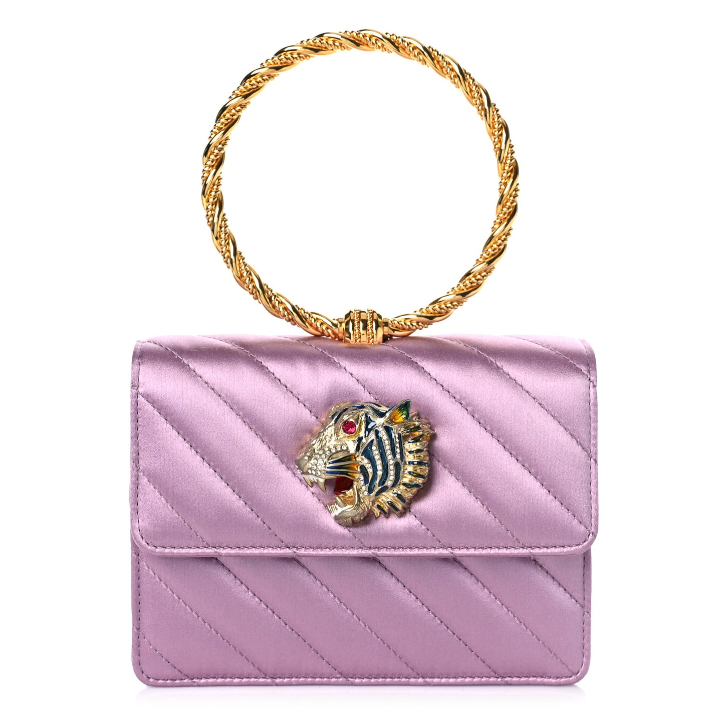 Satin Quilted Rajah Broadway Ring Top Handle Bag Purple