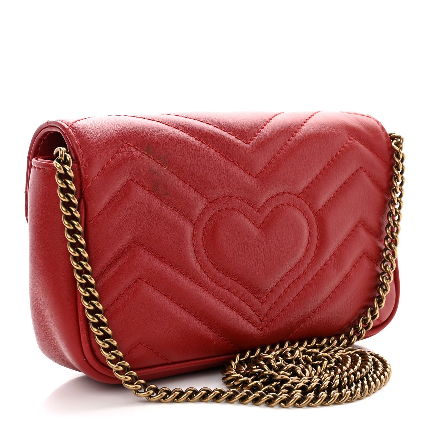 Calfskin Matelasse Super Mini GG Marmont Shoulder Bag Hibiscus Red