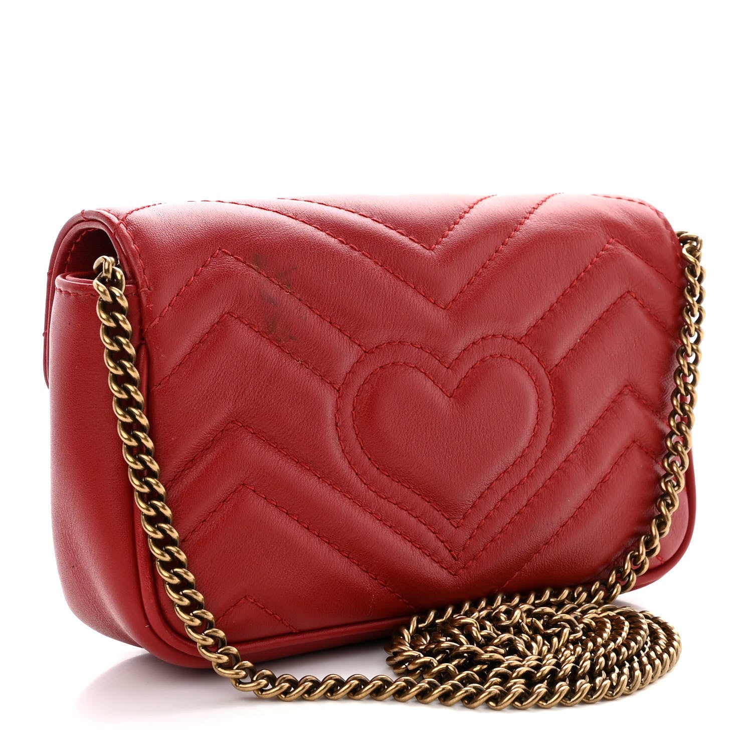 Gucci Calfskin Matelasse Super Mini GG Marmont Shoulder Bag Hibiscus Red 3 of 12