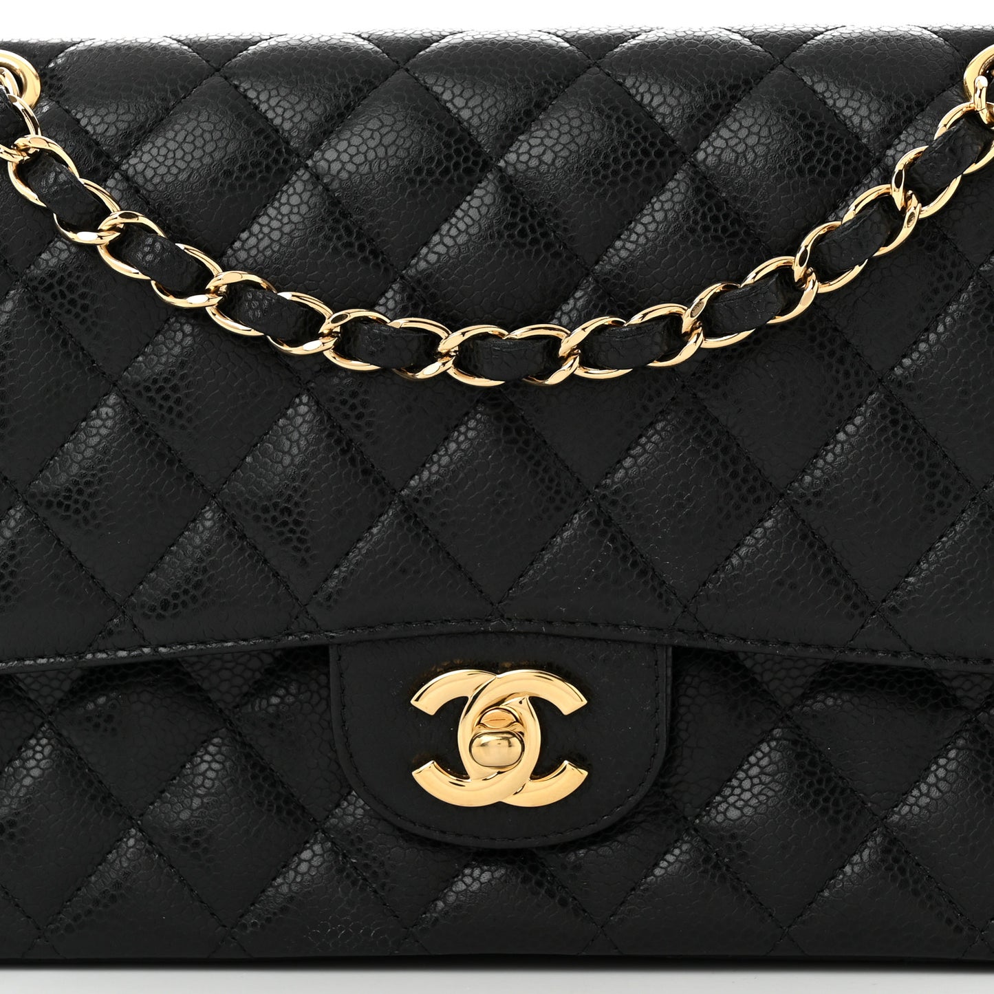 Caviar Quilted Medium Double Flap Black