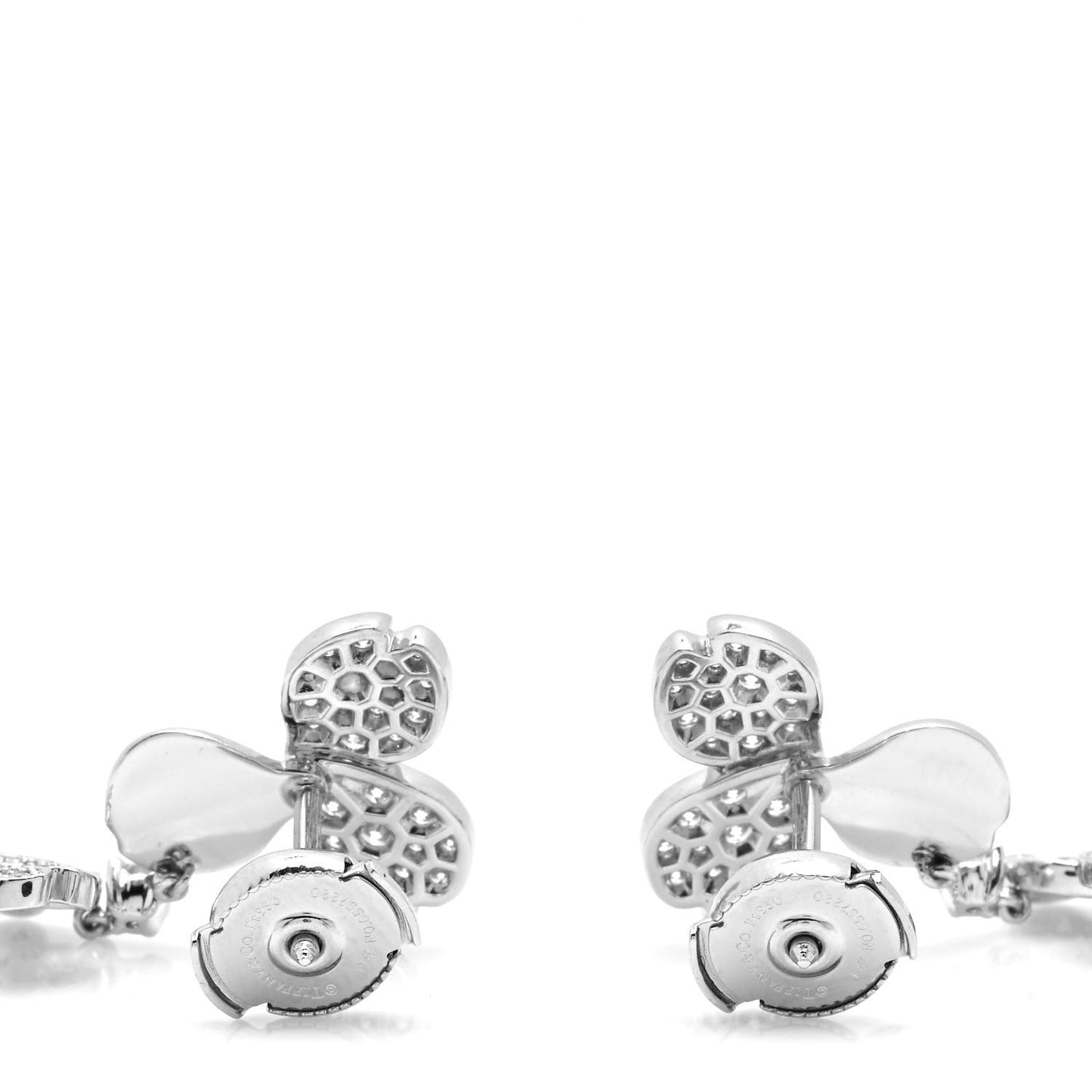 Platinum Diamond Paper Flowers Cluster Drop Earrings