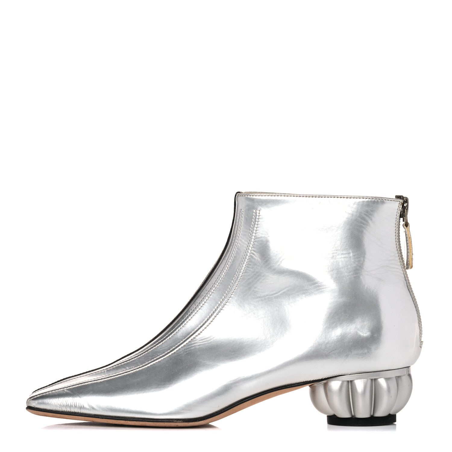 Chanel Metallic Patent CC Short Boots 36.5 Silver 927546