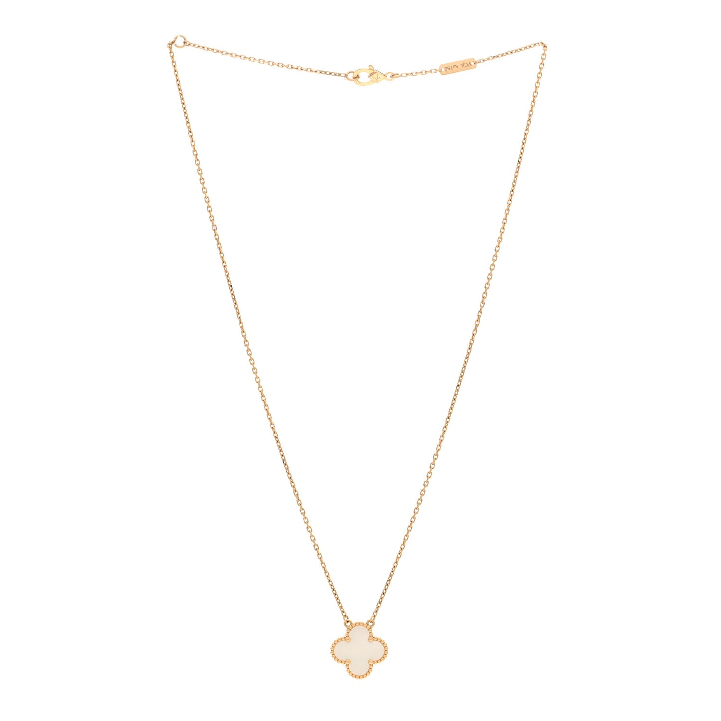 18K Yellow Gold Mother of Pearl Vintage Alhambra Pendant Necklace