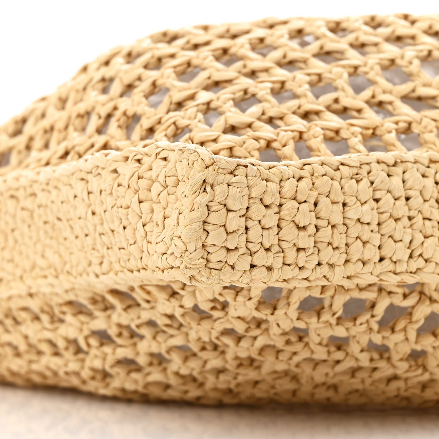 Yarn Raffia Effect Crochet Logo Embroidered Tote Bag Naturale