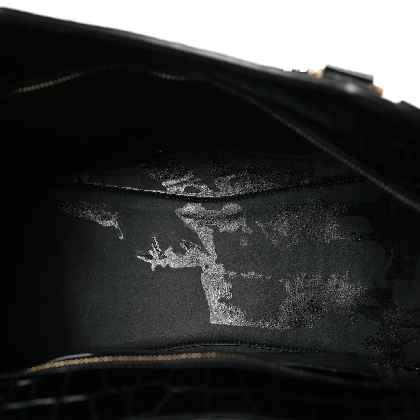 Shiny Supple Calfskin Crocodile Embossed Brass Hardware Neo Classic City Black