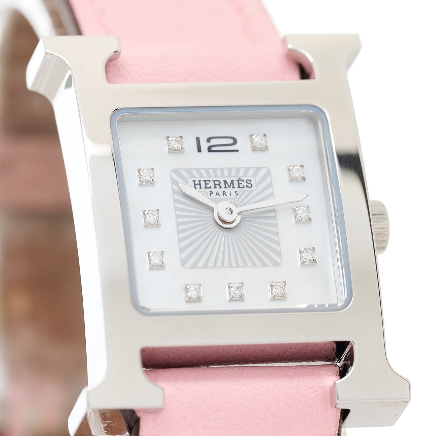 Stainless Steel Swift Diamond Mother of Pearl 17.2mm Heure H Hour Quartz Watch Rose Sakura