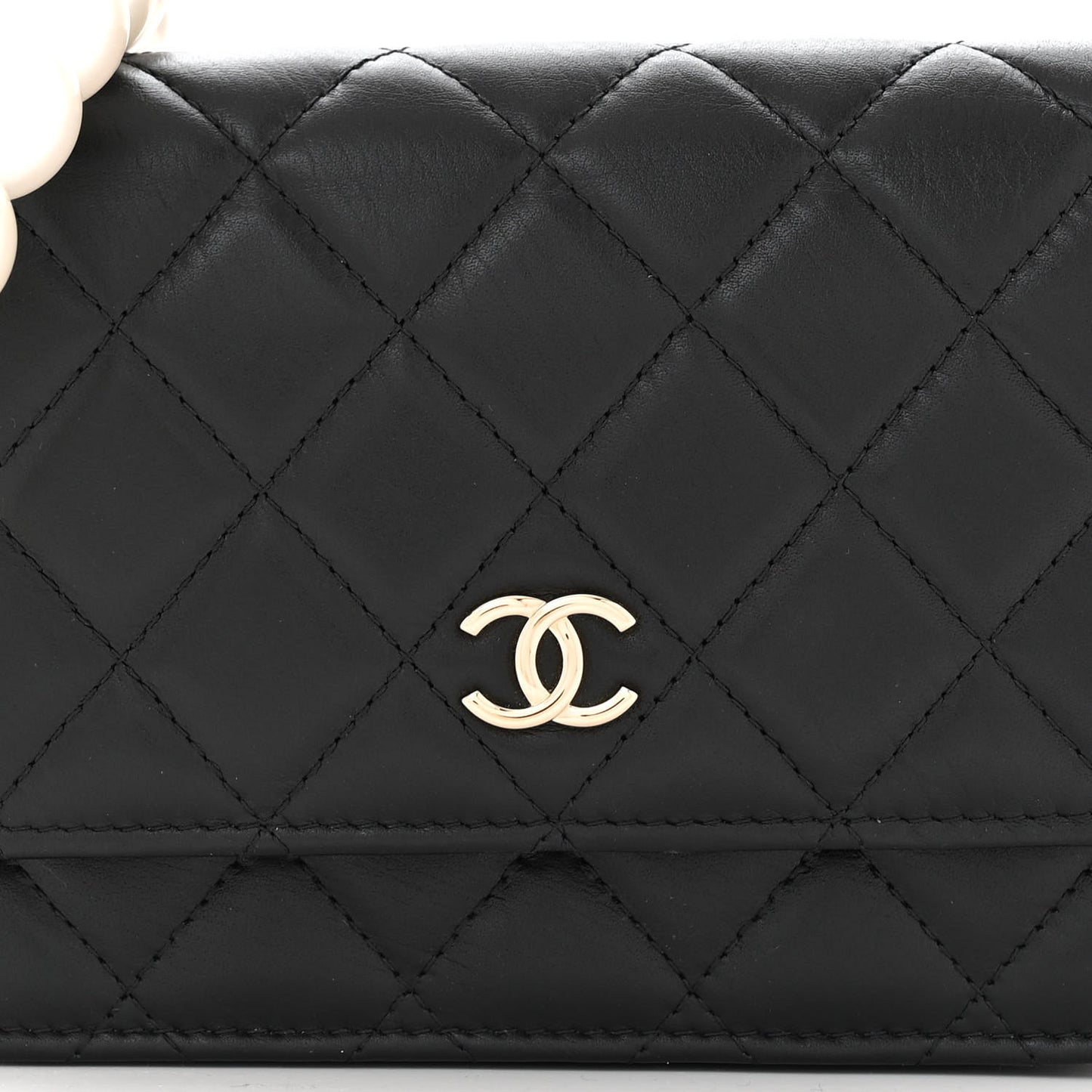 Calfskin Quilted Mini Maxi Pearls Wallet On Chain WOC Black