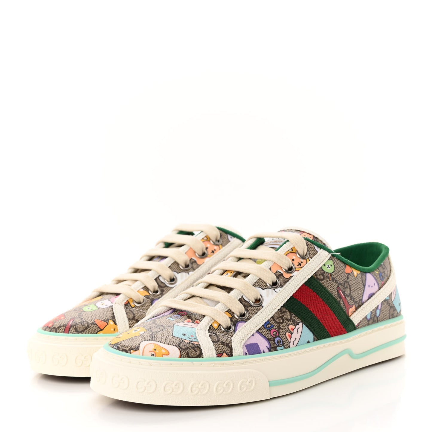 X PIKARAR GG Supreme Monogram Web Animal Print Womens 1977 Tennis Sneakers 37 Beige Ebony Multicolor Mystic White